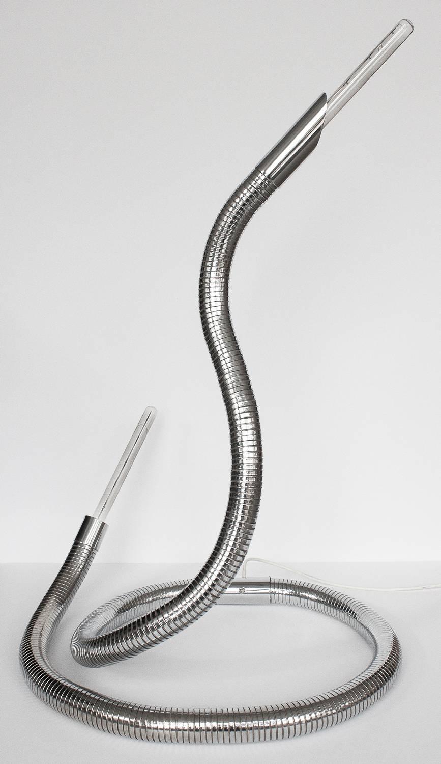 Mid-20th Century Unique 1960s Italian Chrome Flexible Snake Lamp