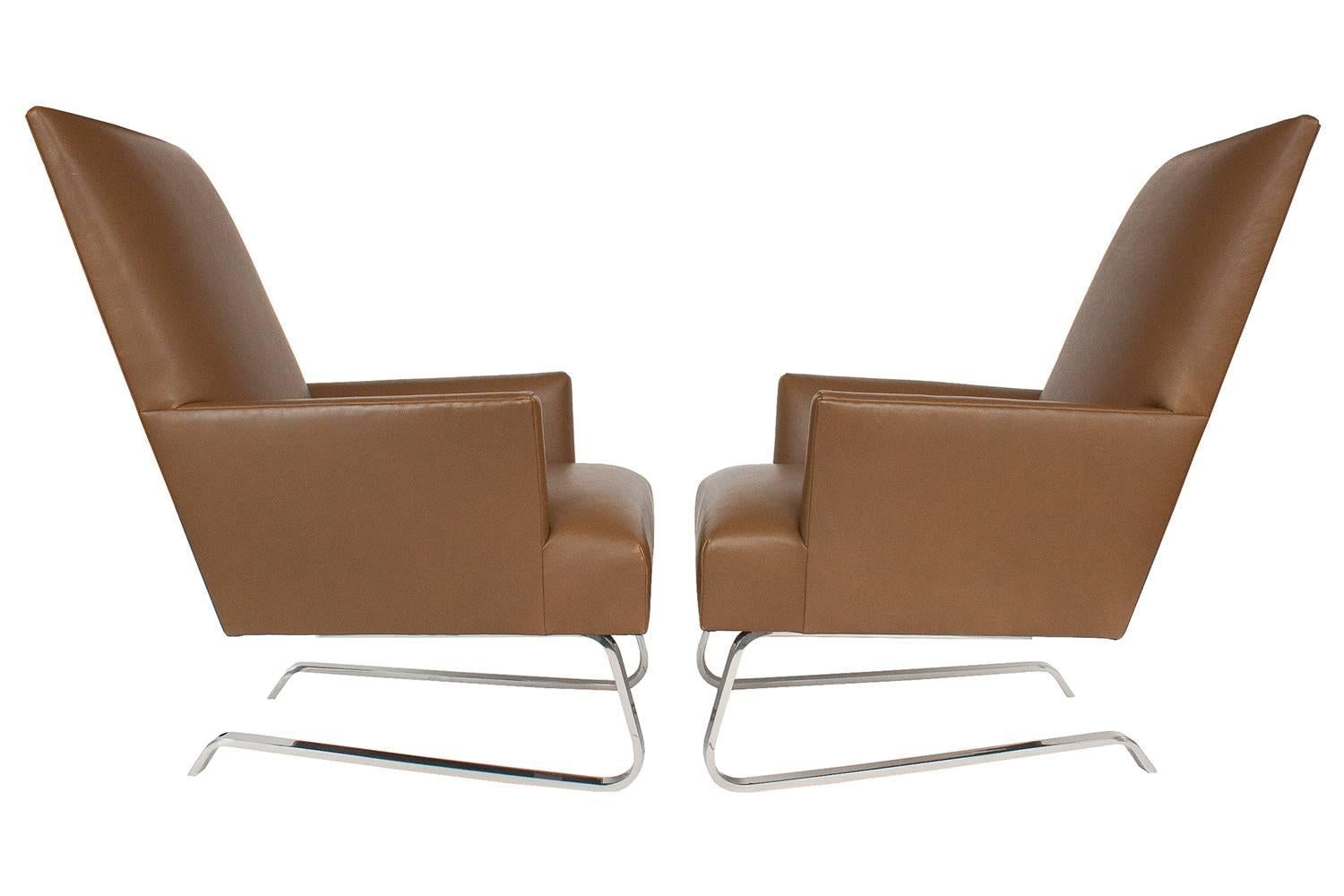 Mid-Century Modern Pair of Donghia Leather Odeon Lounge Chairs