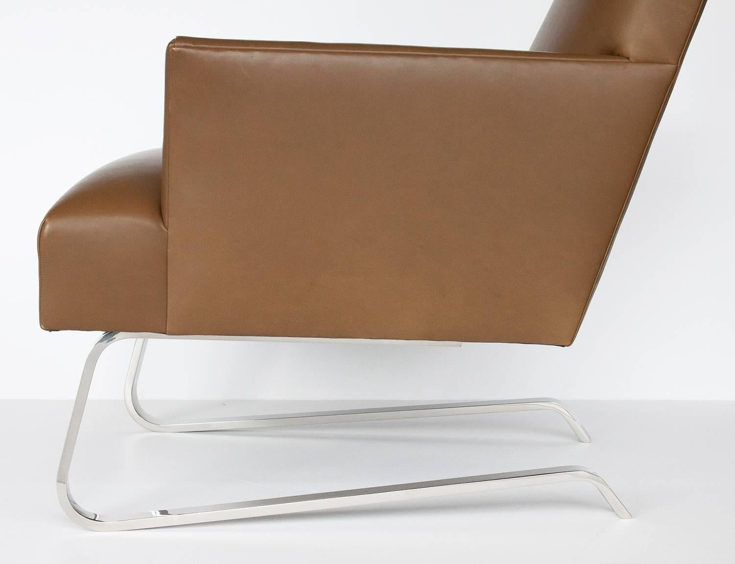 Steel Pair of Donghia Leather Odeon Lounge Chairs