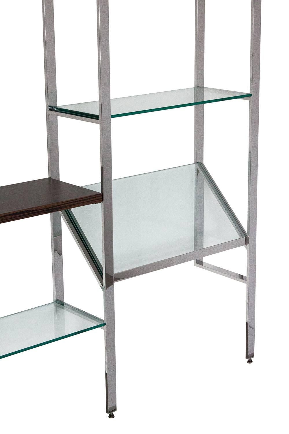 American Milo Baughman Chrome and Glass Wall-Mounted Shelving System