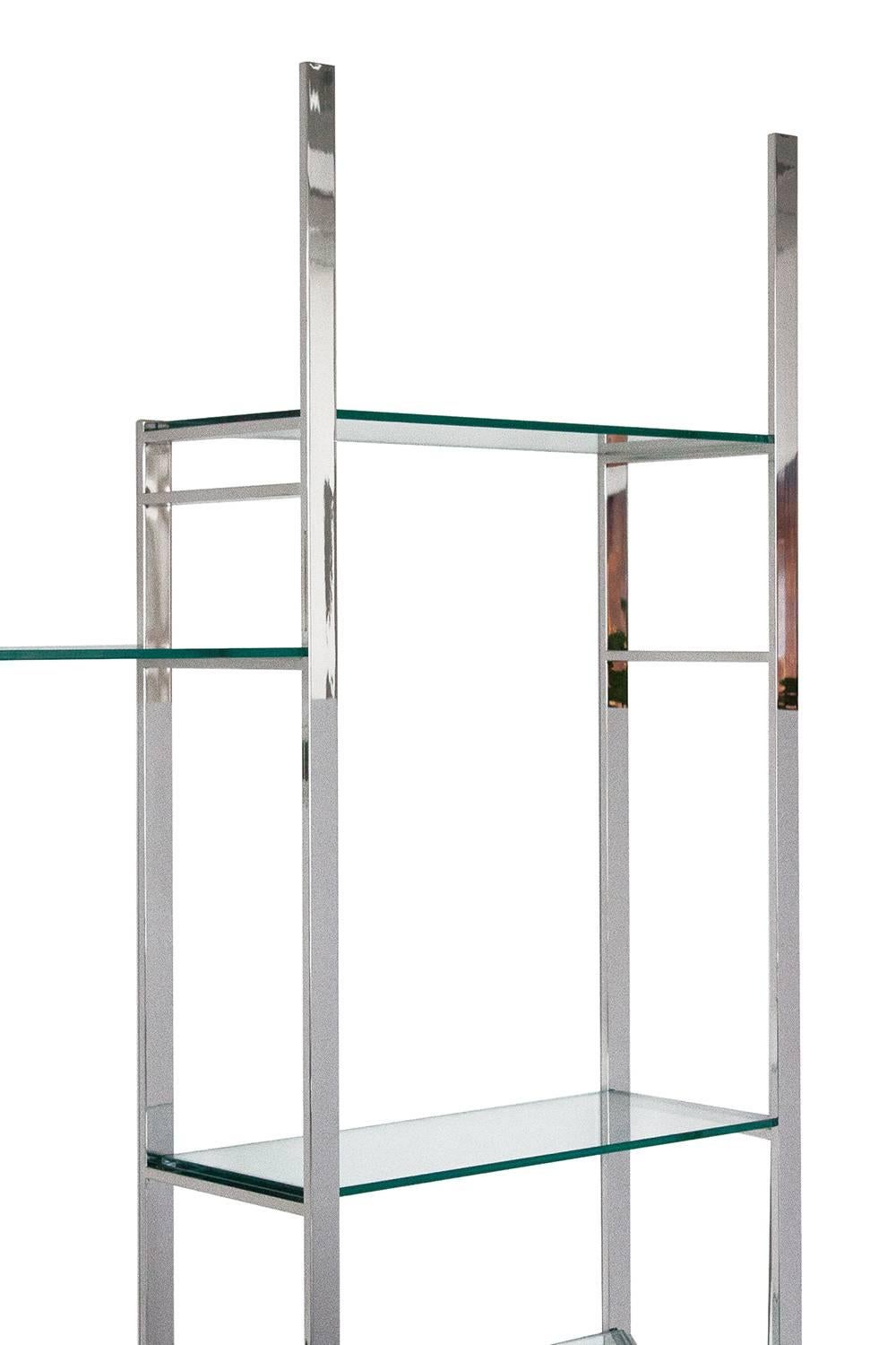 Plated Milo Baughman Chrome and Glass Wall-Mounted Shelving System