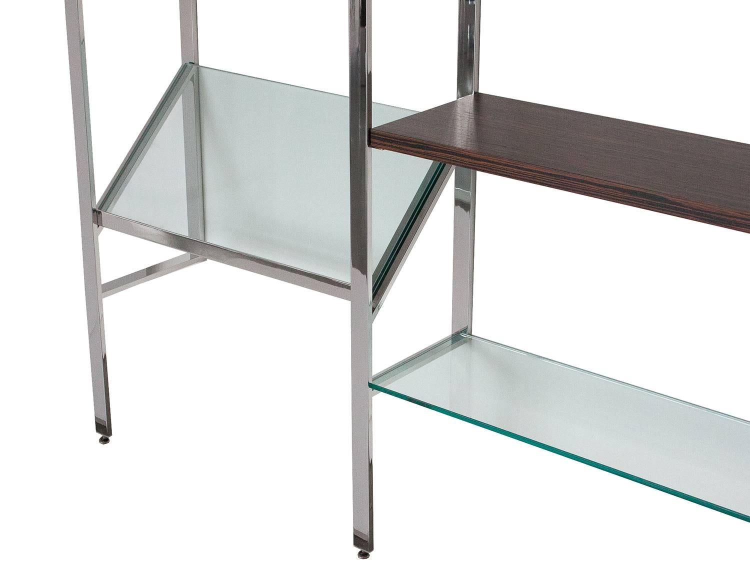 Milo Baughman Chrome and Glass Wall-Mounted Shelving System In Excellent Condition In Chicago, IL