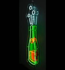 Neon Champagne Bottle with Clear Acrylic Front and Vinyl Detail