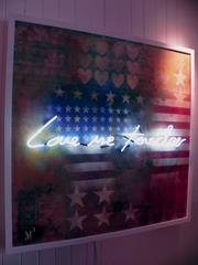 Love Me Tender by M3, Hand-sprayed and Collage On Board with Neon.