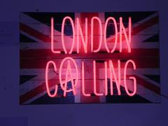 London Calling in Pink Neon back onto Union Jack by Illuminati Neon