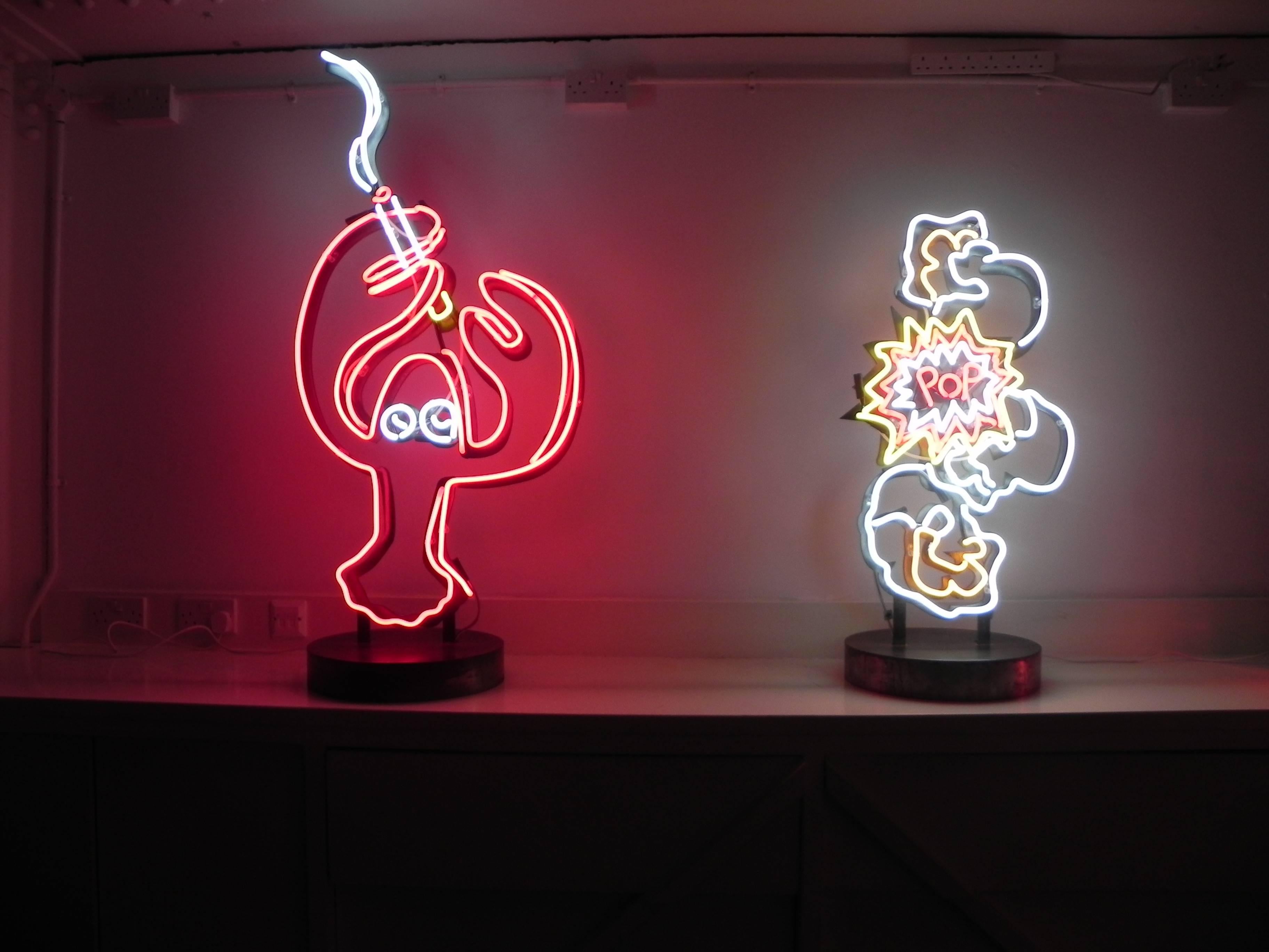 British Red Neon Lobster Sculpture by Philip Colbert For Sale