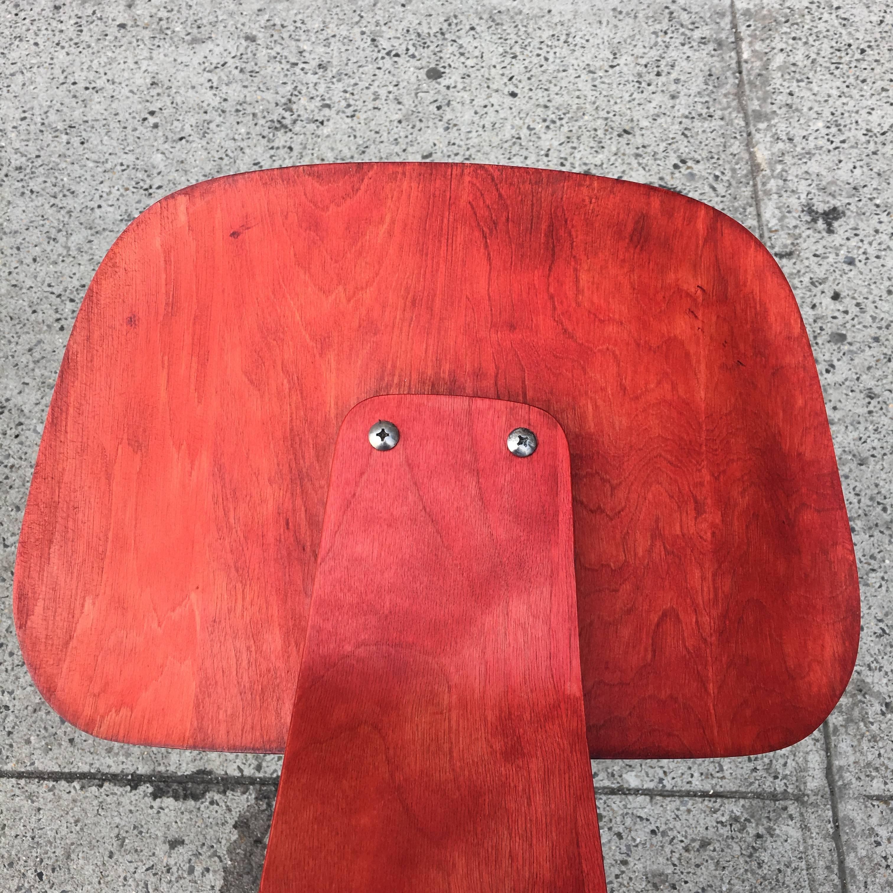 Birch Two Red Evans Early Eames LCW Lounge Chairs