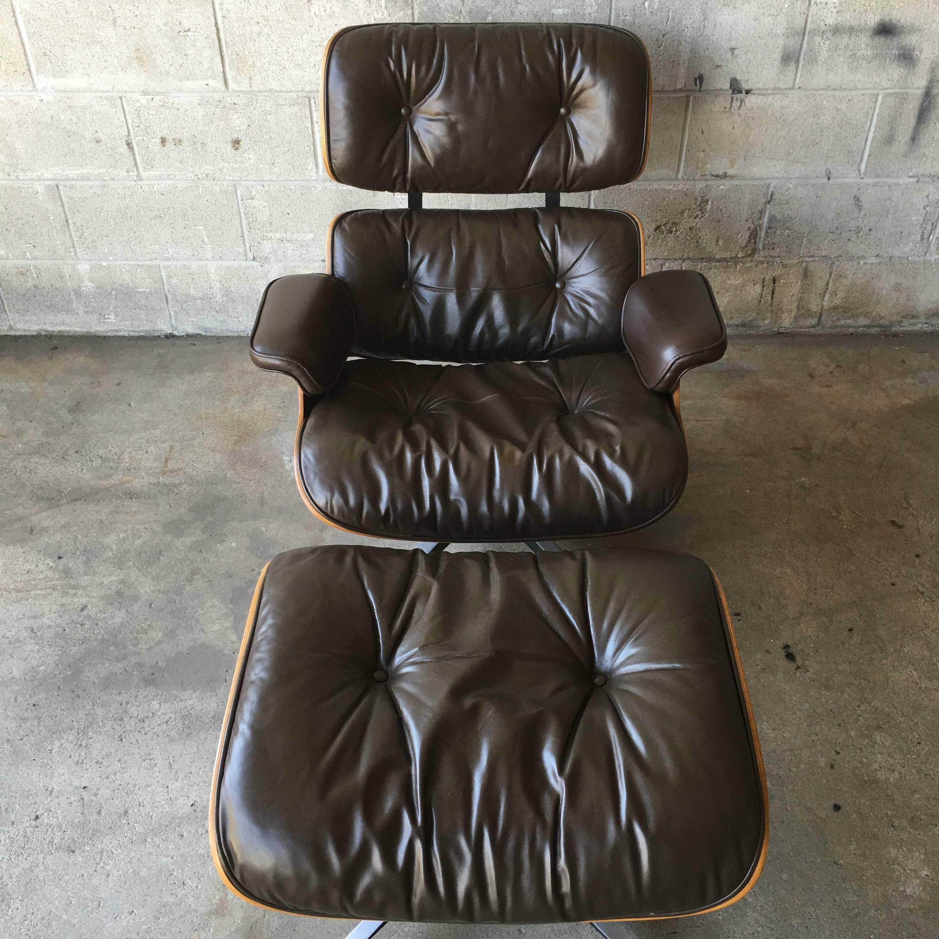 20th Century Rosewood and Brown Herman Miller Eames 670/671