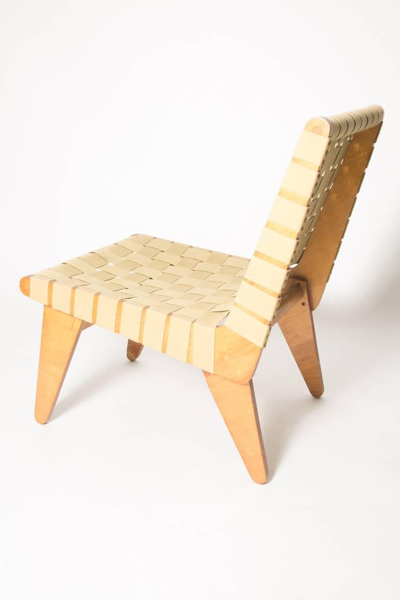 Klause Grabe Architect built strap lounge chair. Hand built lounge chair with strapping and modular wood frame. Klaus Grabe was a German designer and architect who emigrated to the United States with fellow Bauhaus members in 1933. Influenced by