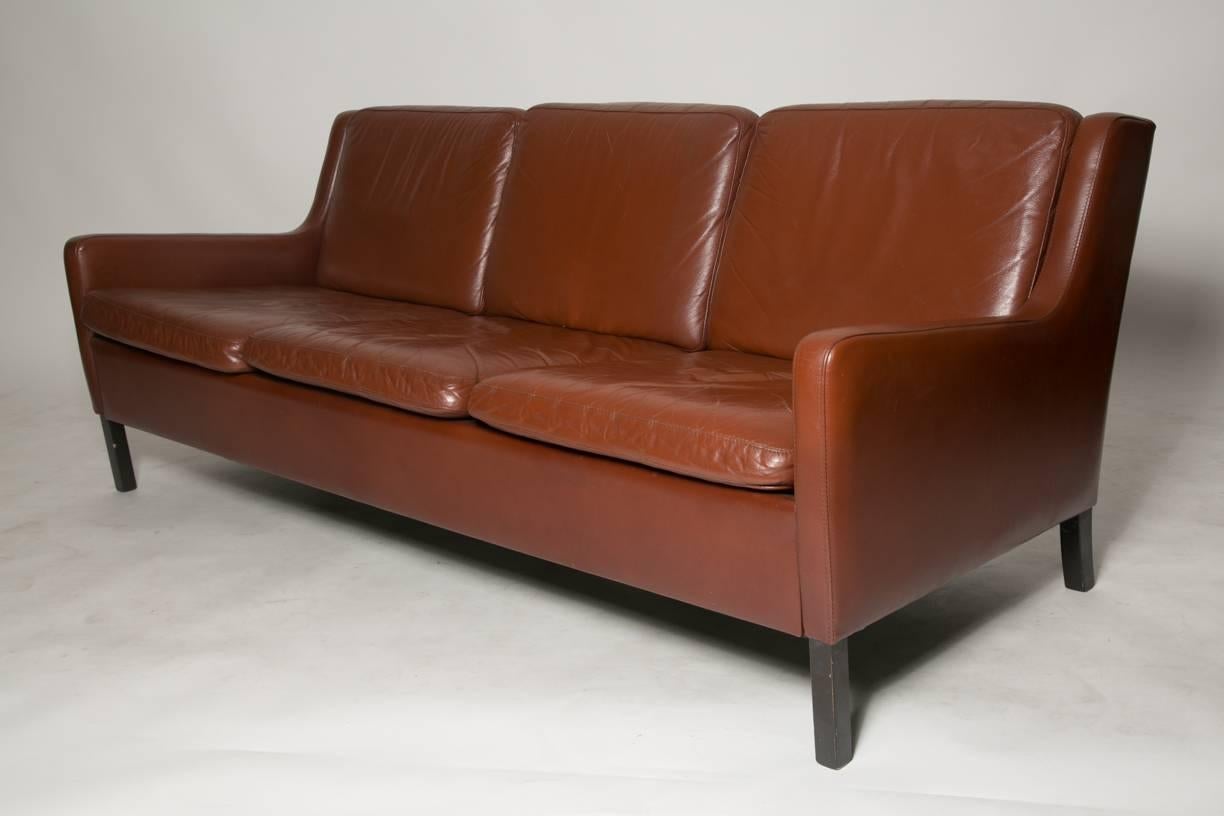 Danish Auburn Brown Leather Sofa In Excellent Condition In Brooklyn, NY