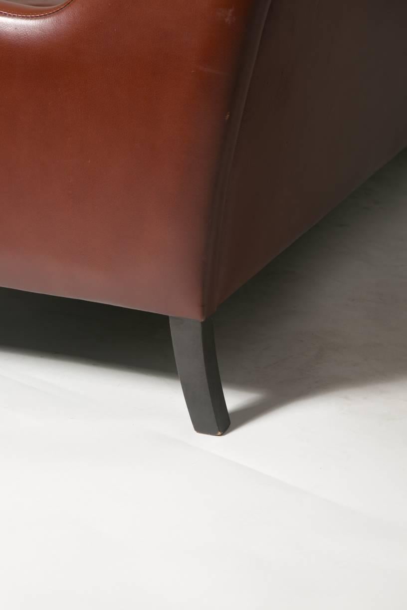 Mid-20th Century Danish Auburn Brown Leather Sofa