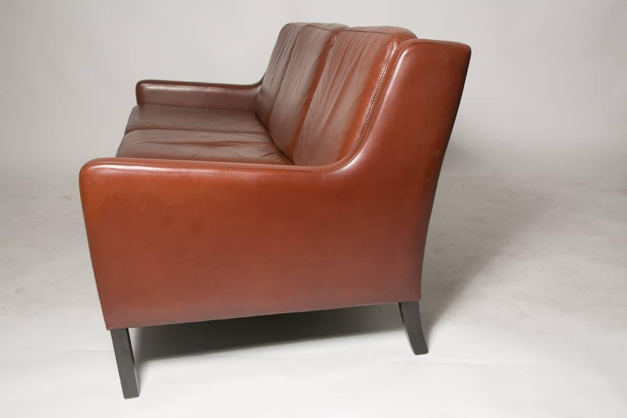 Danish Auburn Brown Leather Sofa 1