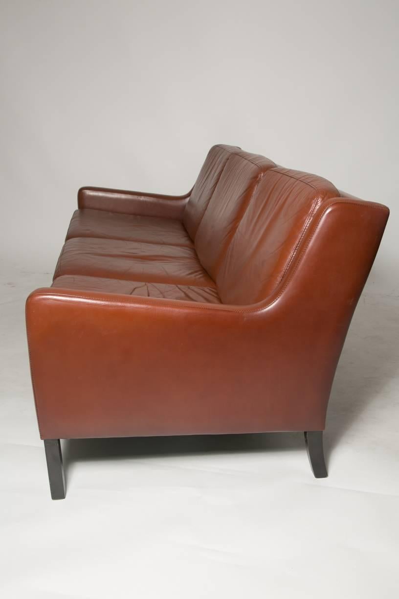 Danish Auburn Brown Leather Sofa 3