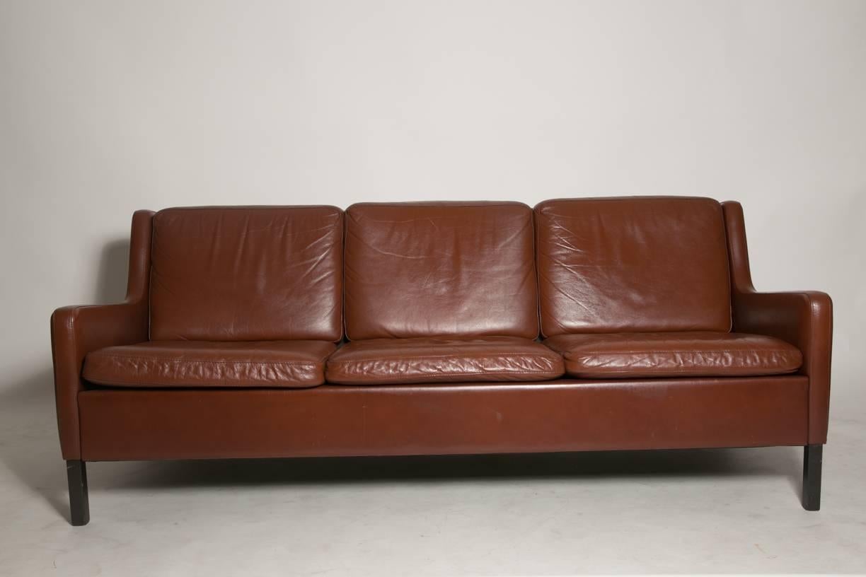 Danish Auburn Brown Leather Sofa 2