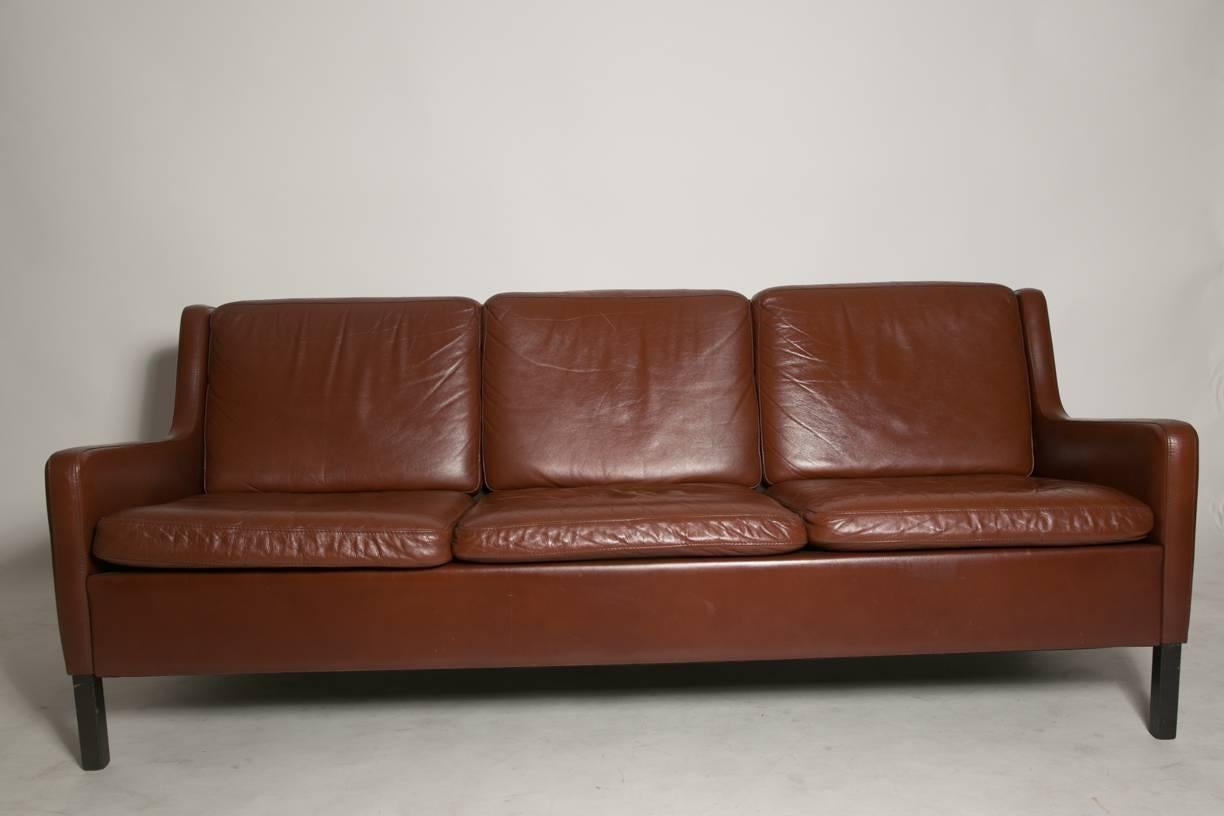 Danish Auburn Brown Leather Sofa 4