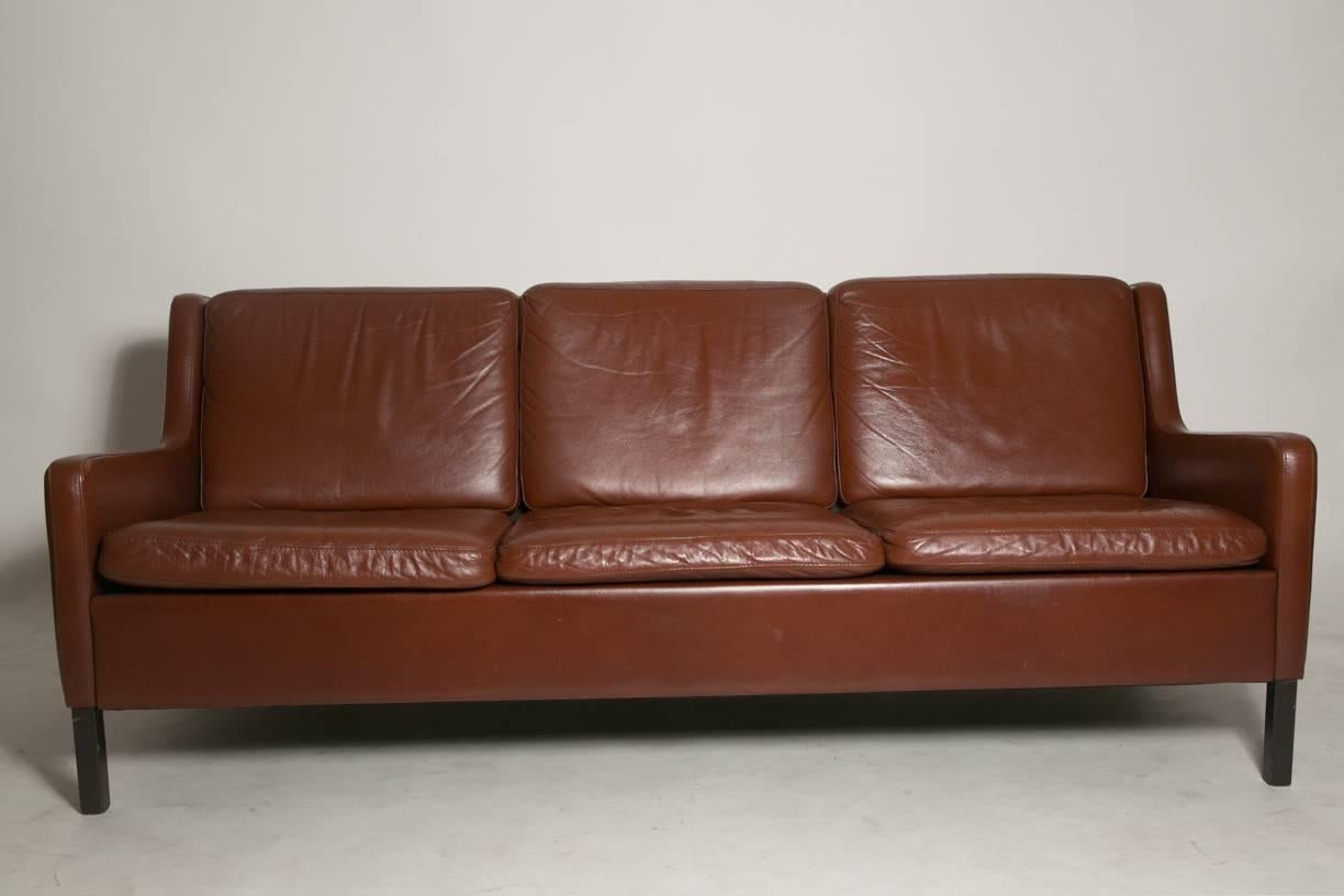 Danish Auburn Brown Leather Sofa 5
