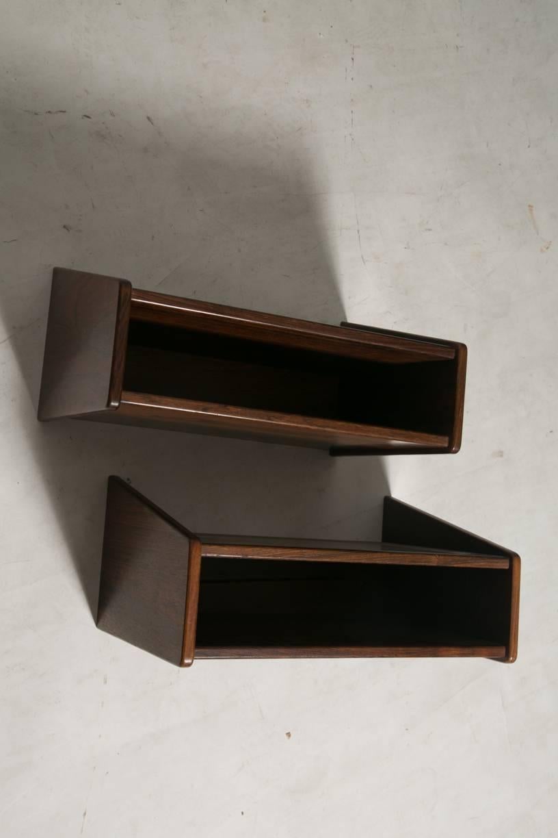 Floating Danish rosewood nightstands or shelves stunning old growth rosewood. Nightstands or shelves with a simple streamline design.