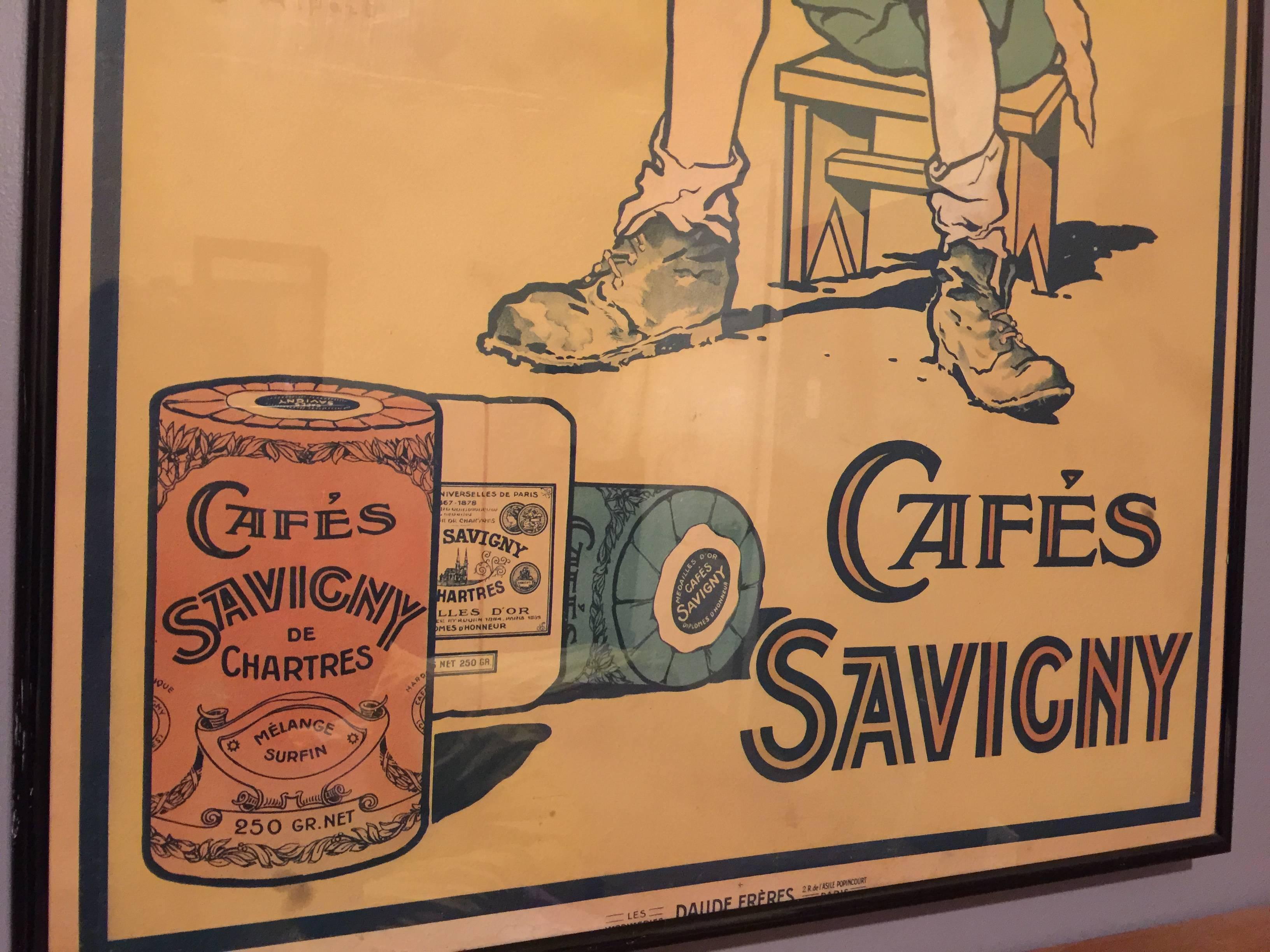 Early 20th Century Cafés Savigny Chromolithograph Advertising Poster