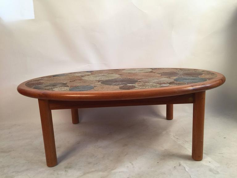 Tue Poulsen for Haslev Oval Coffee Table with Art Tile Inlay at 1stDibs