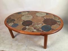 Tue Poulsen for Haslev Oval Coffee Table with Art Tile Inlay