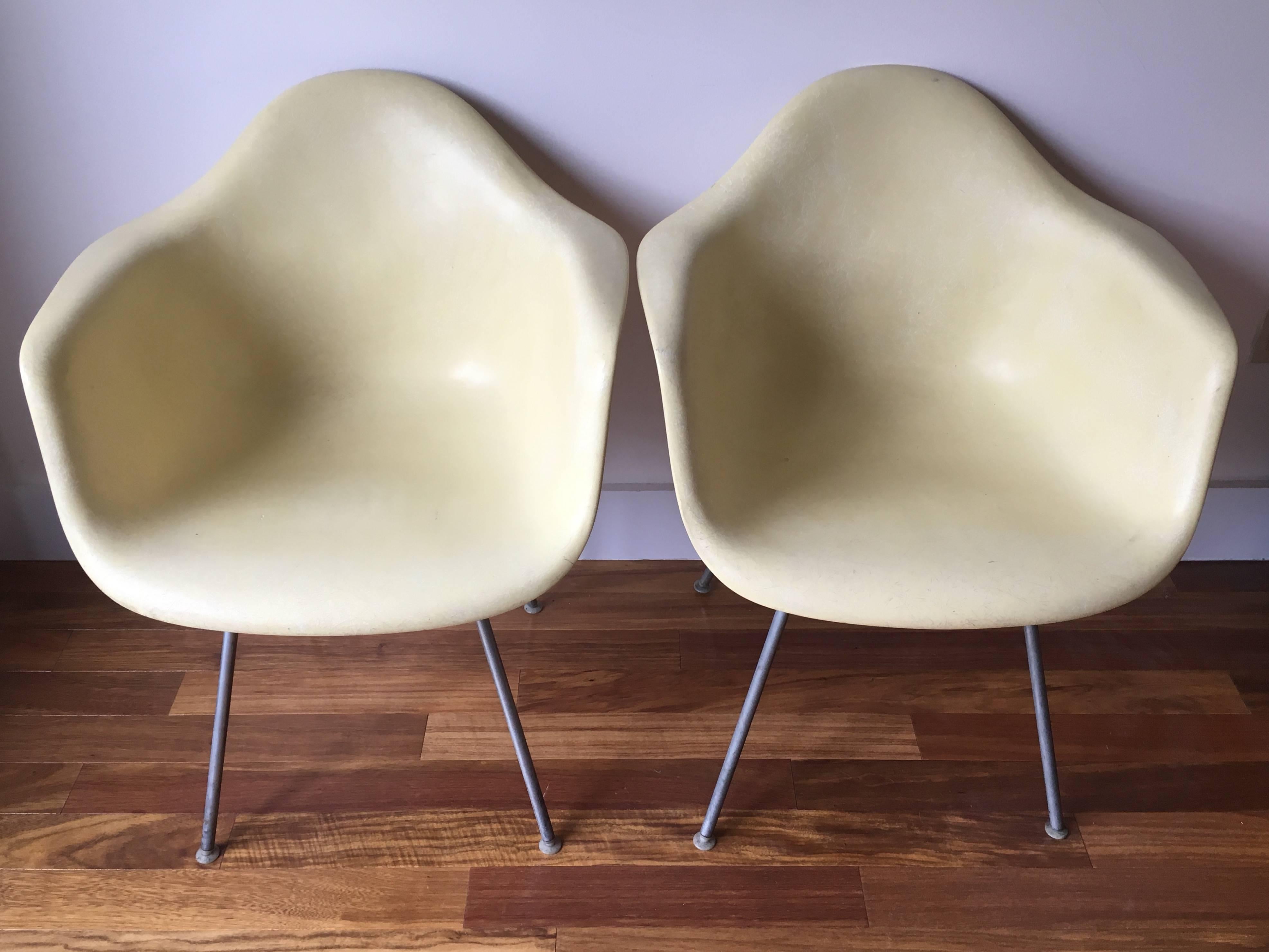Two Herman Miller Eames DAX Armchairs in Parchment 2