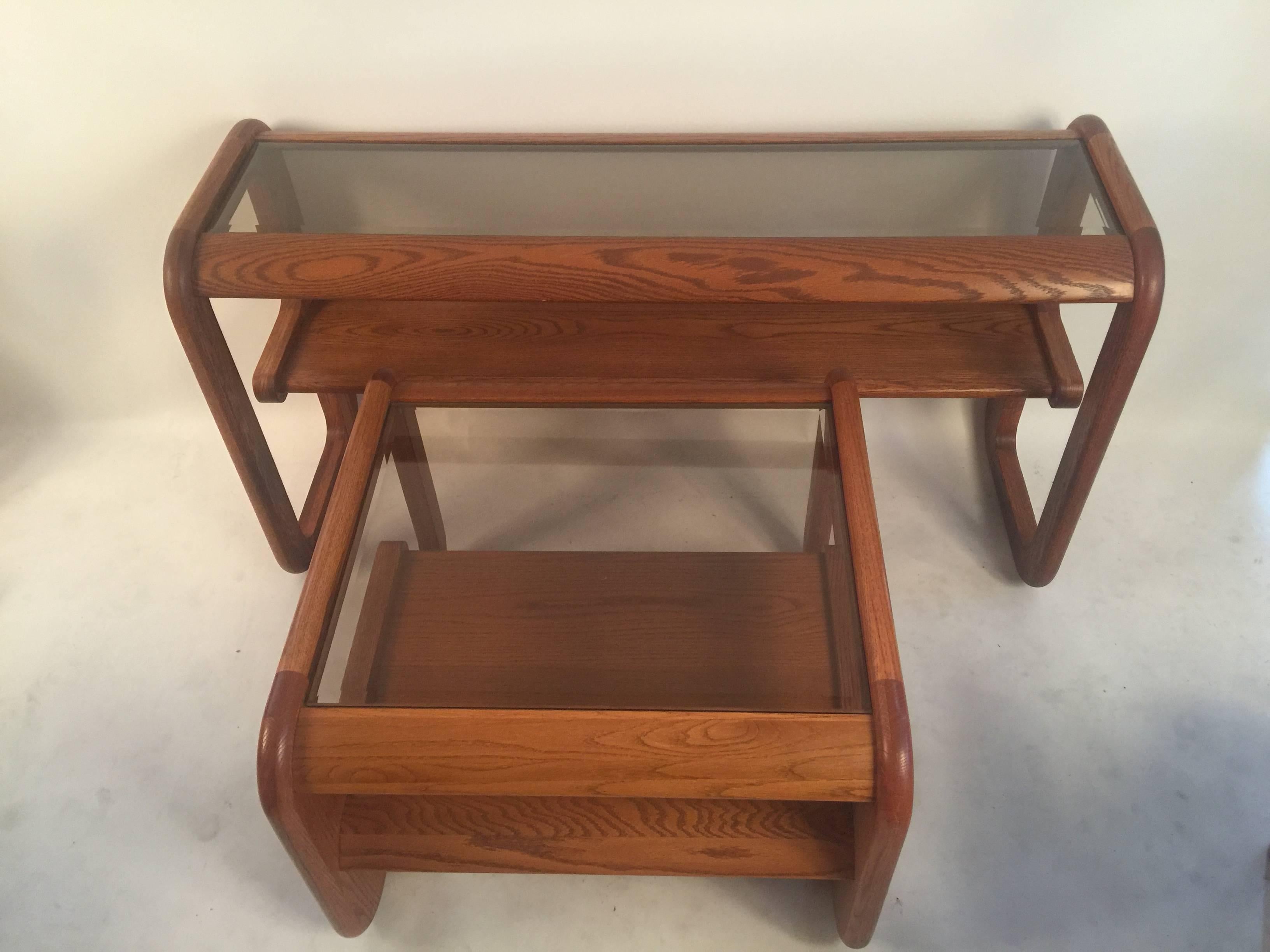 American Set of Lou Hodges Oak and Glass Tables
