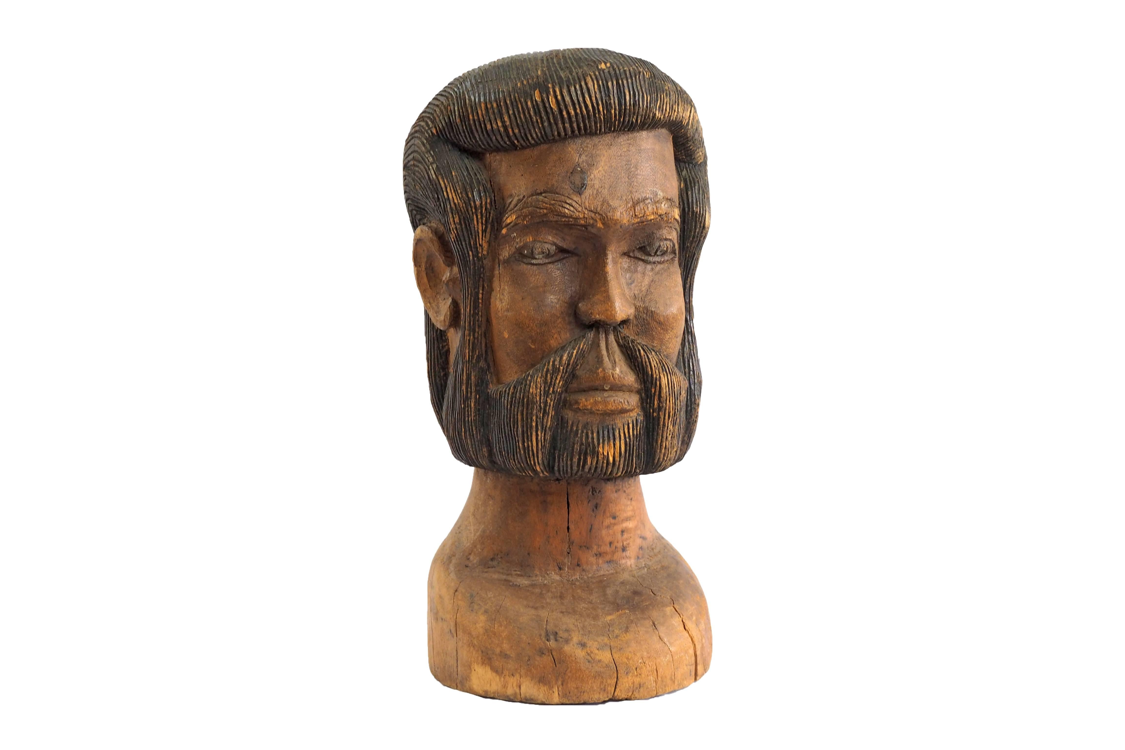 Hand-carved Folk Art solid wood bust. Beautiful and intricate technique with stunning level of detail.
