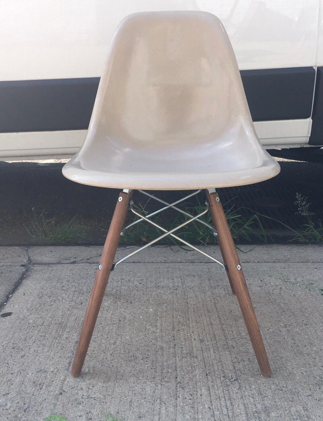 American Eight Elephant Grey and Tan Herman Miller Eames Dining Chairs