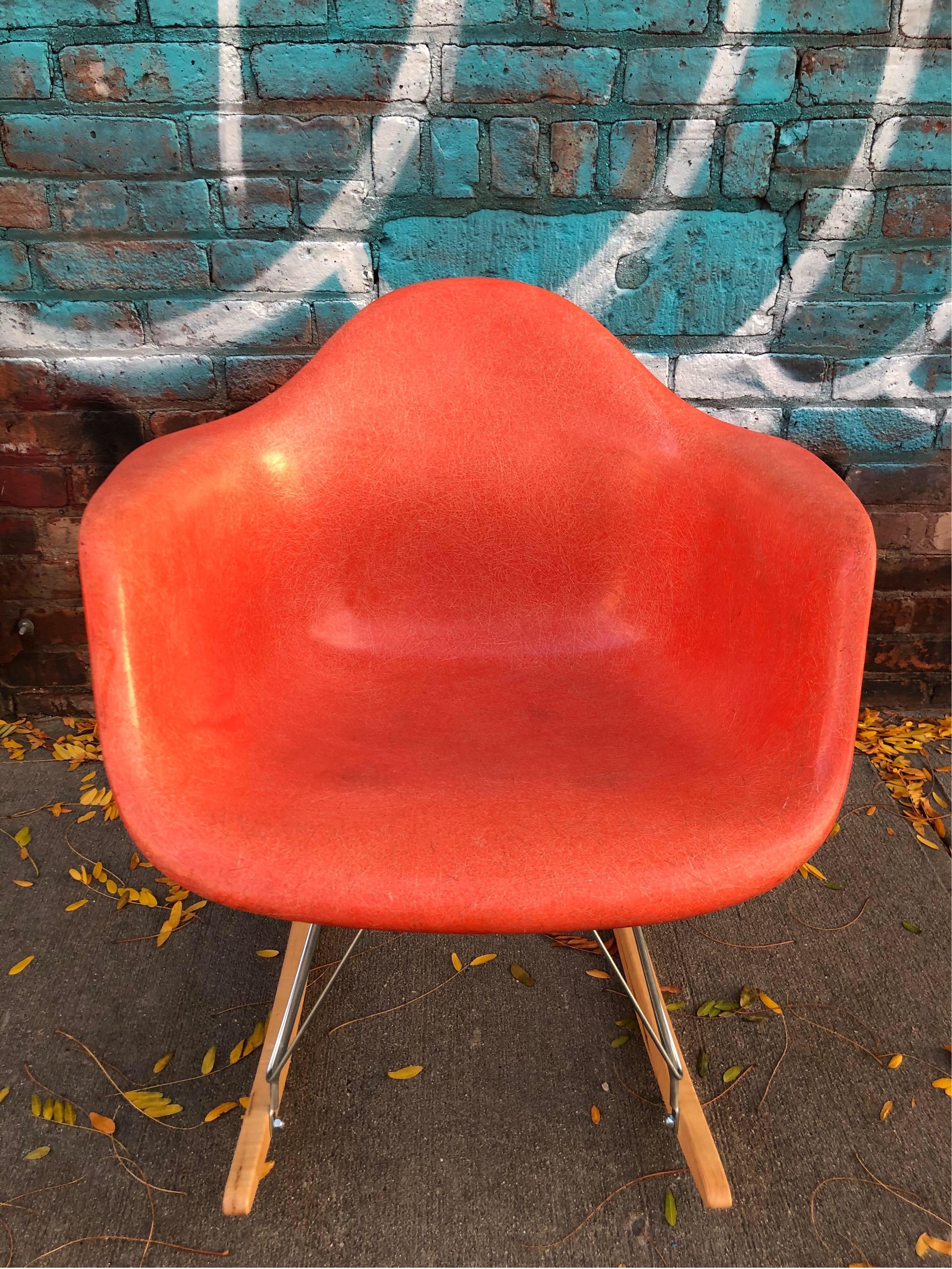 Mid-Century Modern Herman Miller Eames Rocking Chair in Salmon
