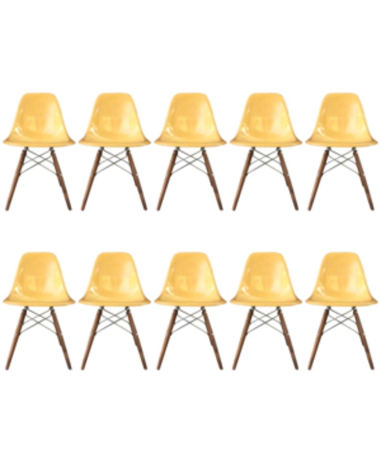 Mid-Century Modern Ten Herman Miller Eames Ochre Dining Chairs
