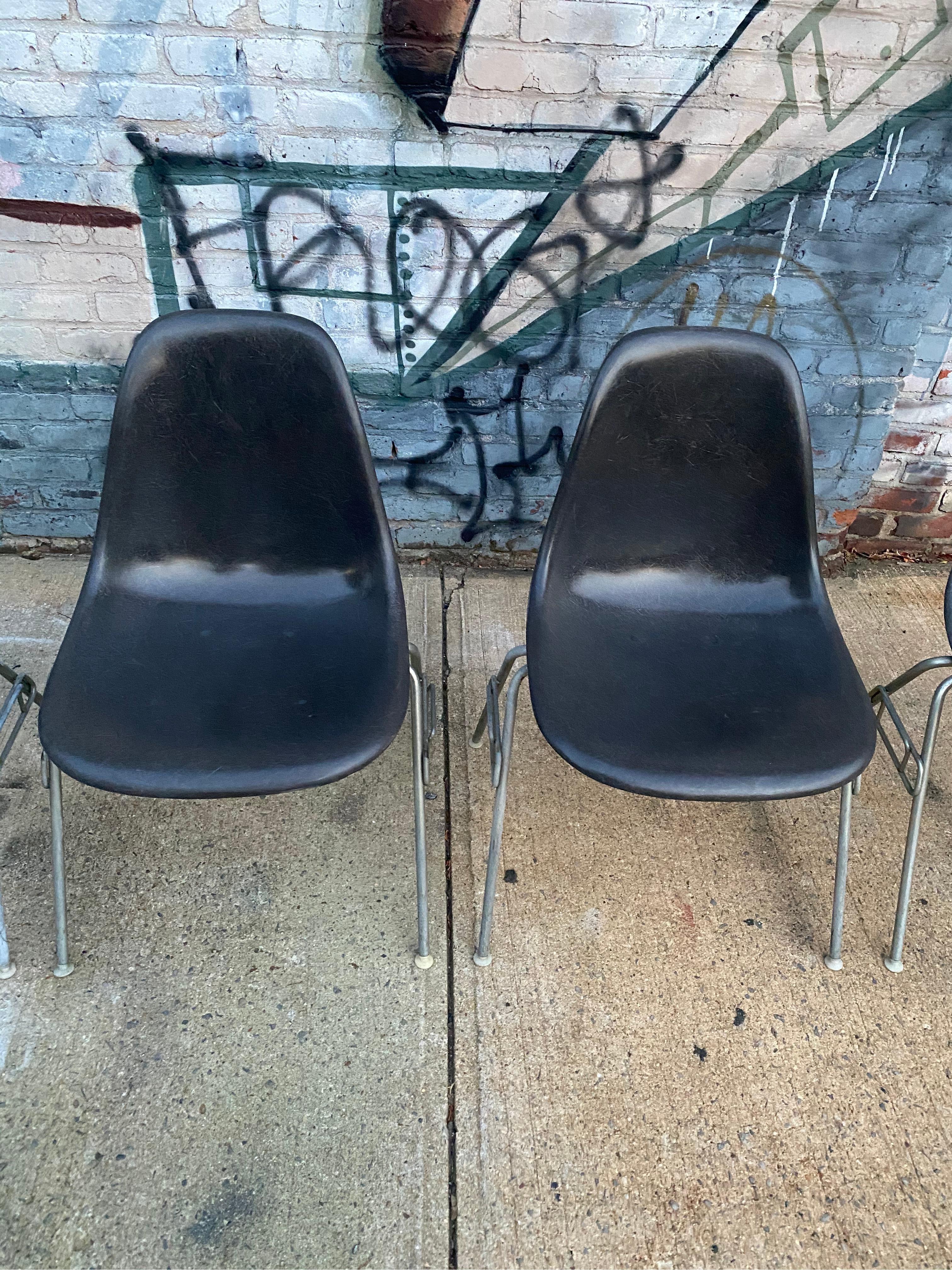 20th Century Set of 4 Herman Miller Eames Elephant Grey Stacking chairs