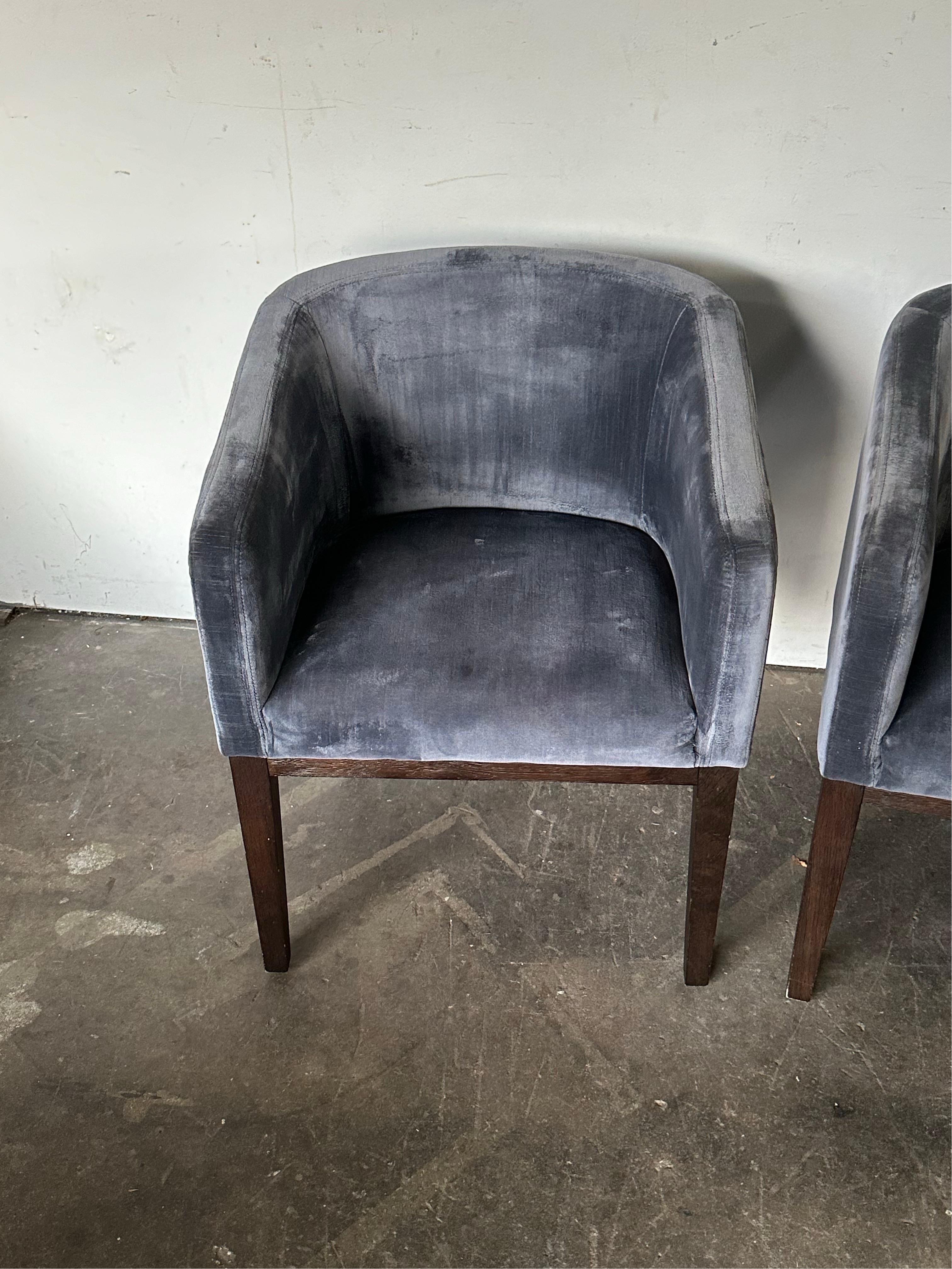 Pair of Restoration Hardware Velvet Barrelback Dining Chairs 1