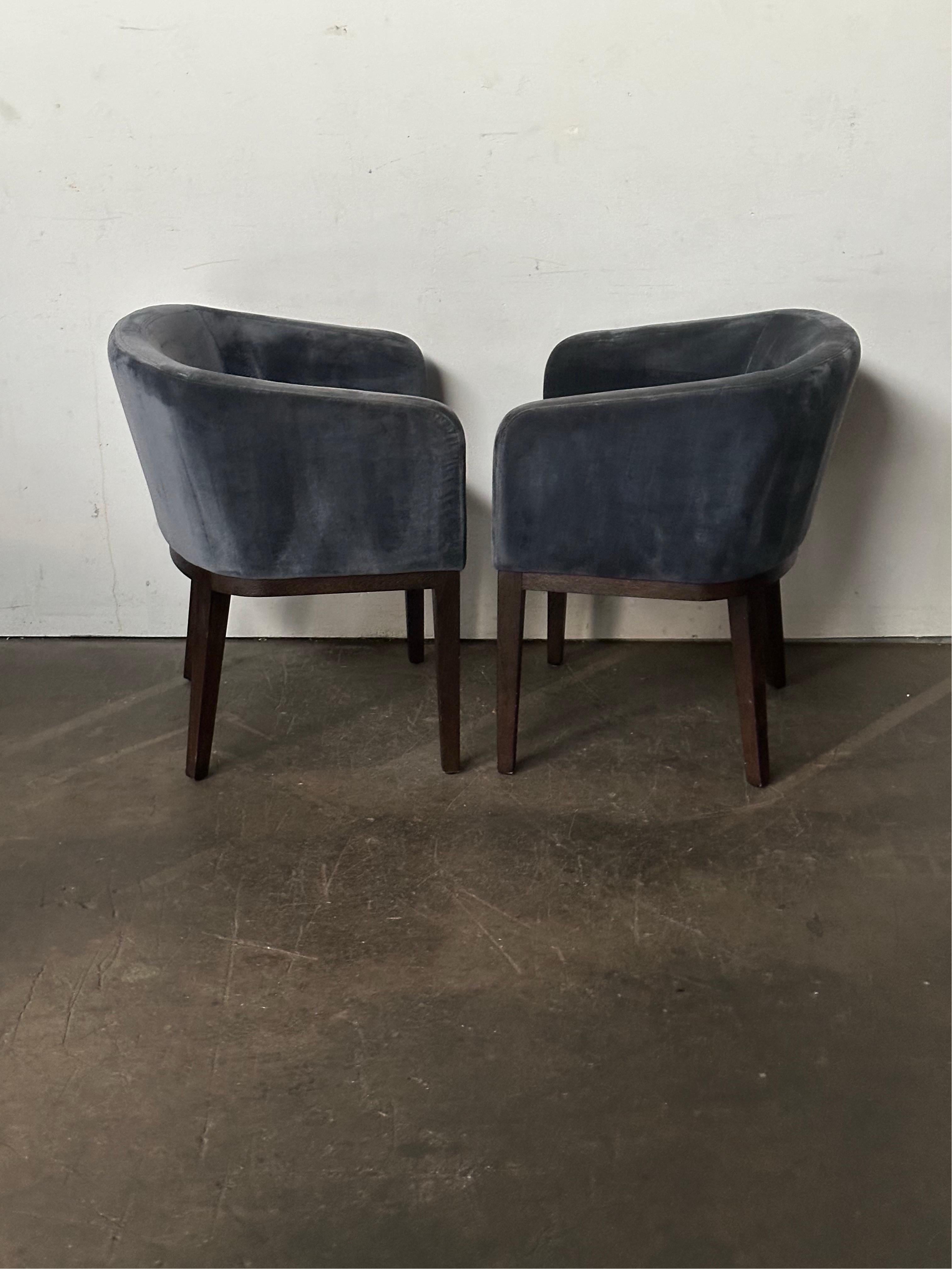 Pair of Restoration Hardware Velvet Barrelback Dining Chairs 2