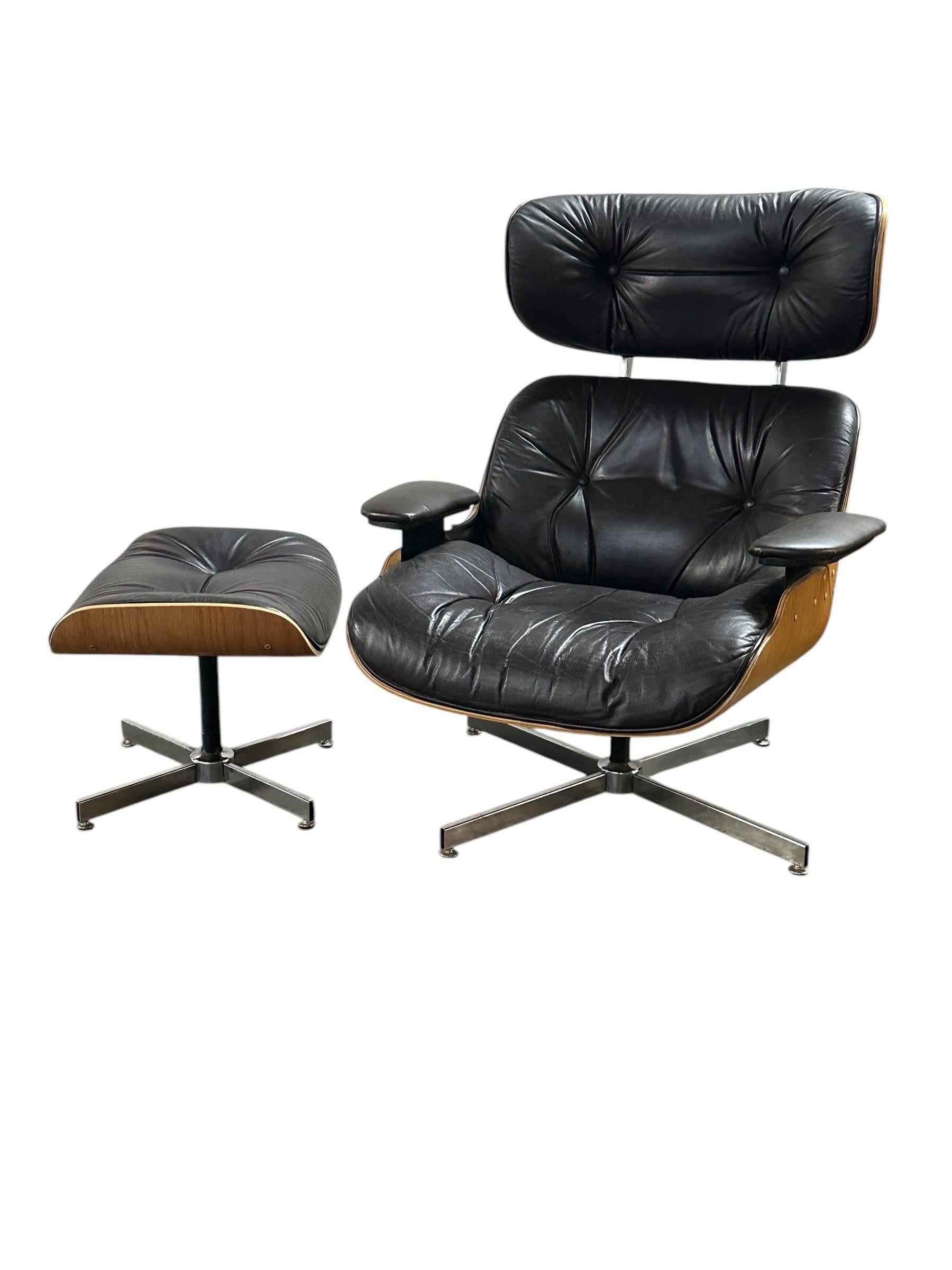 Plycraft Silla Reclinable y Otomana Moderna de Mitad de Siglo según Eames 2
