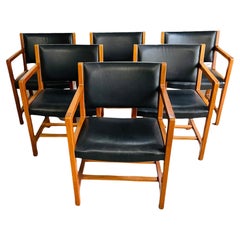 Set 6 Mid-Century Modern Black Leather Dining Armchairs