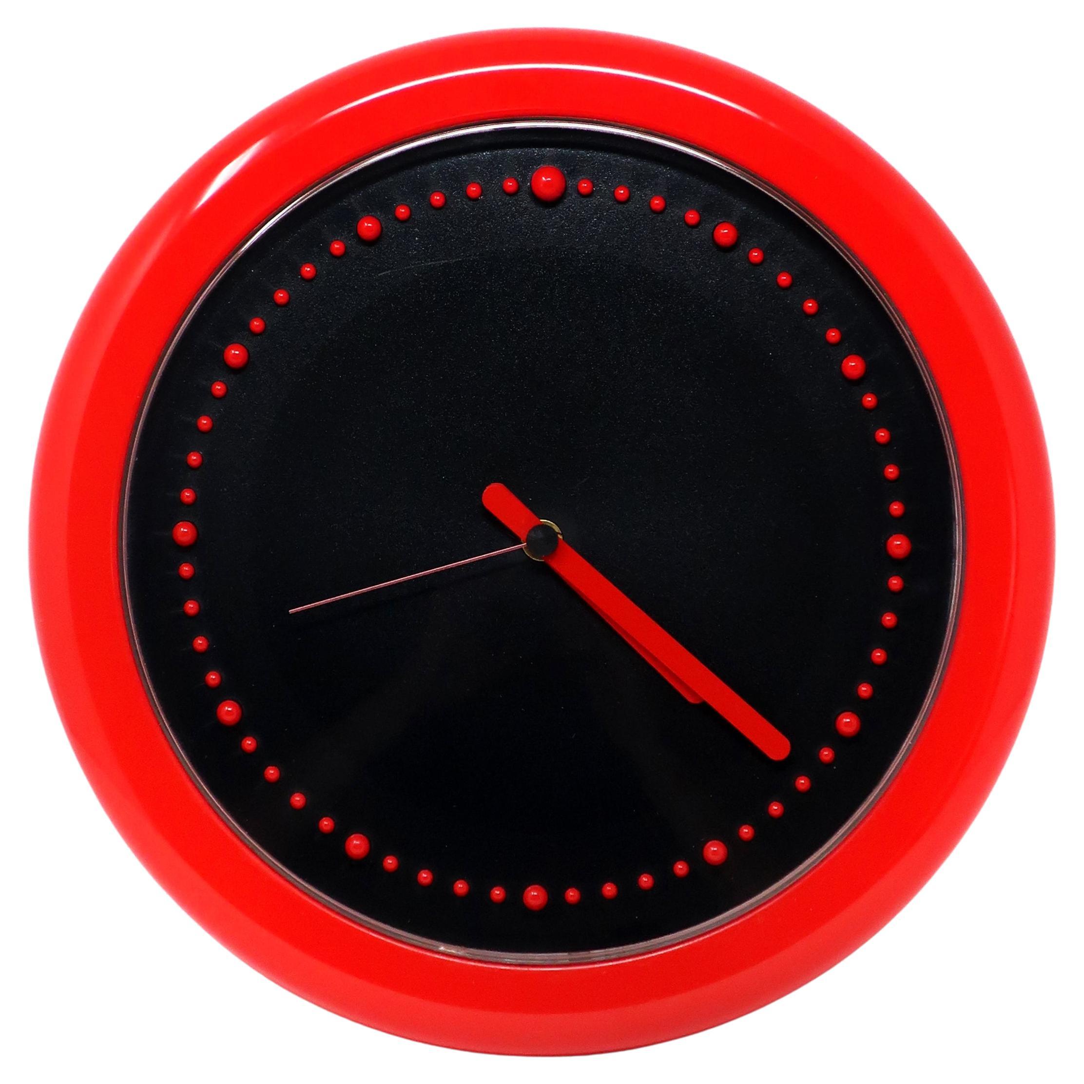 1980s Postmodern Red and Black Rexite Zero 980 Wall Clock 