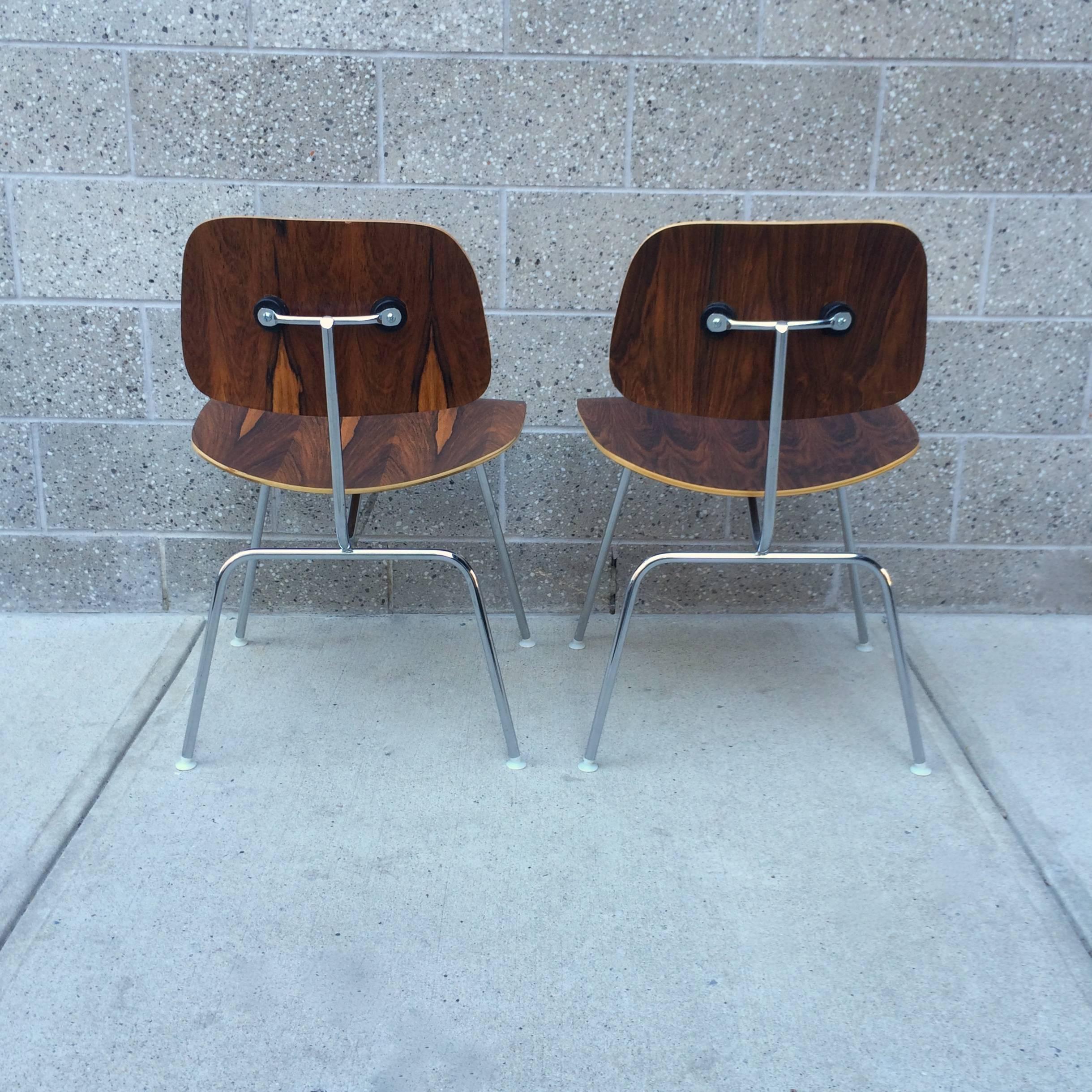 Nylon Pair of Eames Rosewood DCM Chairs for Herman Miller