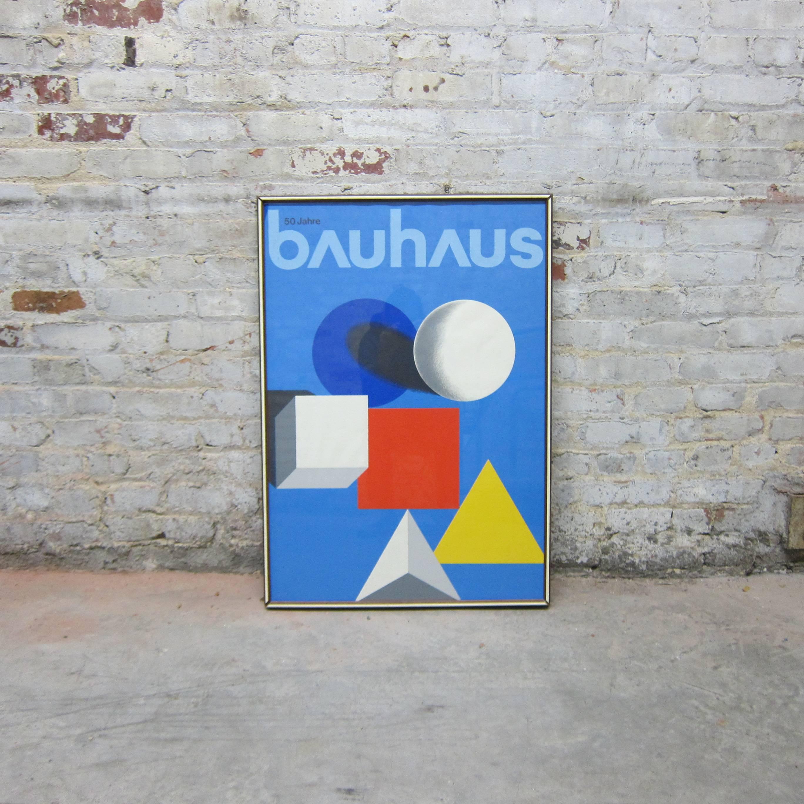 Herbert Bayer Poster for the 50th Anniversary of the Bauhaus, in 1968. Very good condition. Framed.