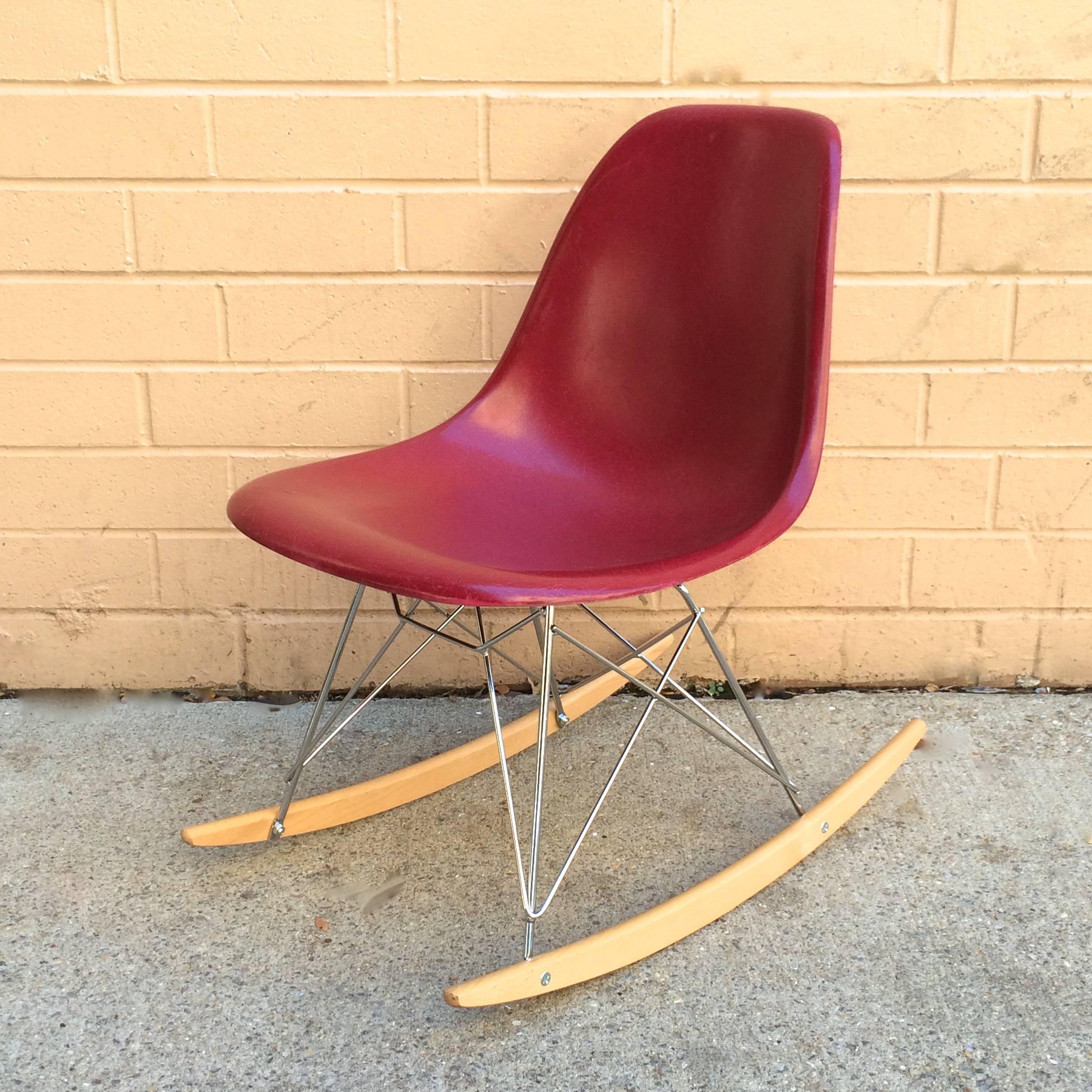 Herman Miller Eames fiberglass shell in Magenta. Shell is New Old Stock, that is, it is vintage but has never been used. Likely a custom color. I have been unable to find this color in any Herman Miller sales catalogs. Unlike any other color I have