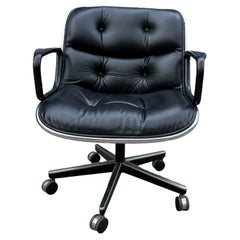 Black Leather Knoll Desk Chair designed by Charles Pollock