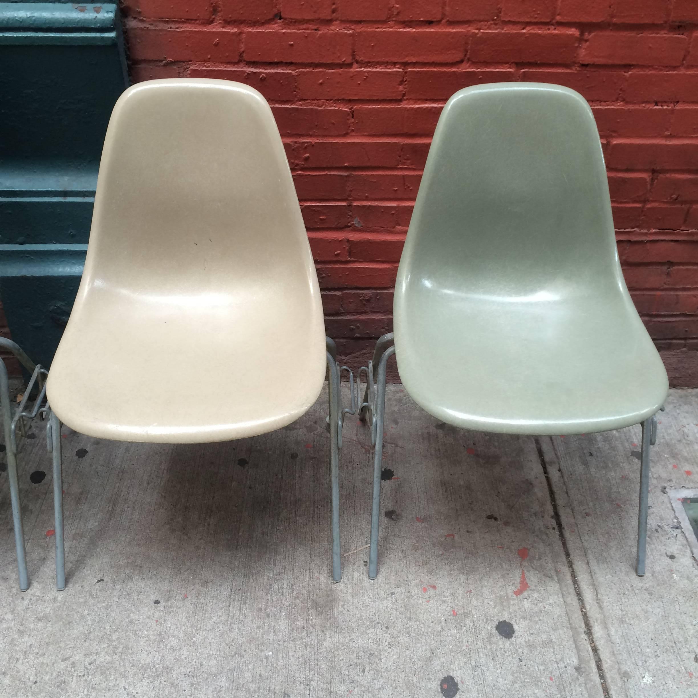 Mid-20th Century Eight Greige and Seafoam Herman Miller Eames DSS Chairs
