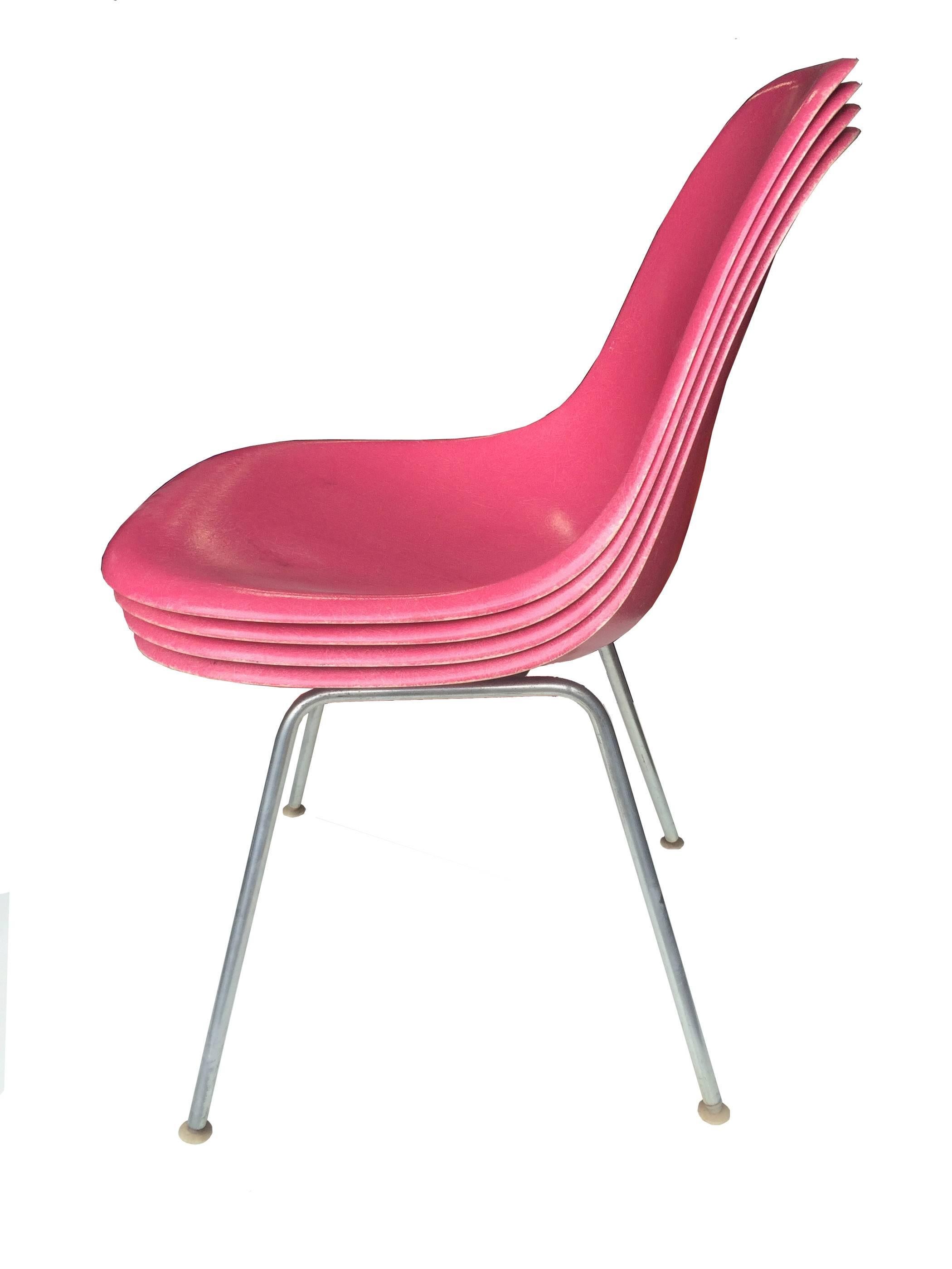 Mid-Century Modern Four Herman Miller Eames Rare Pink Chairs