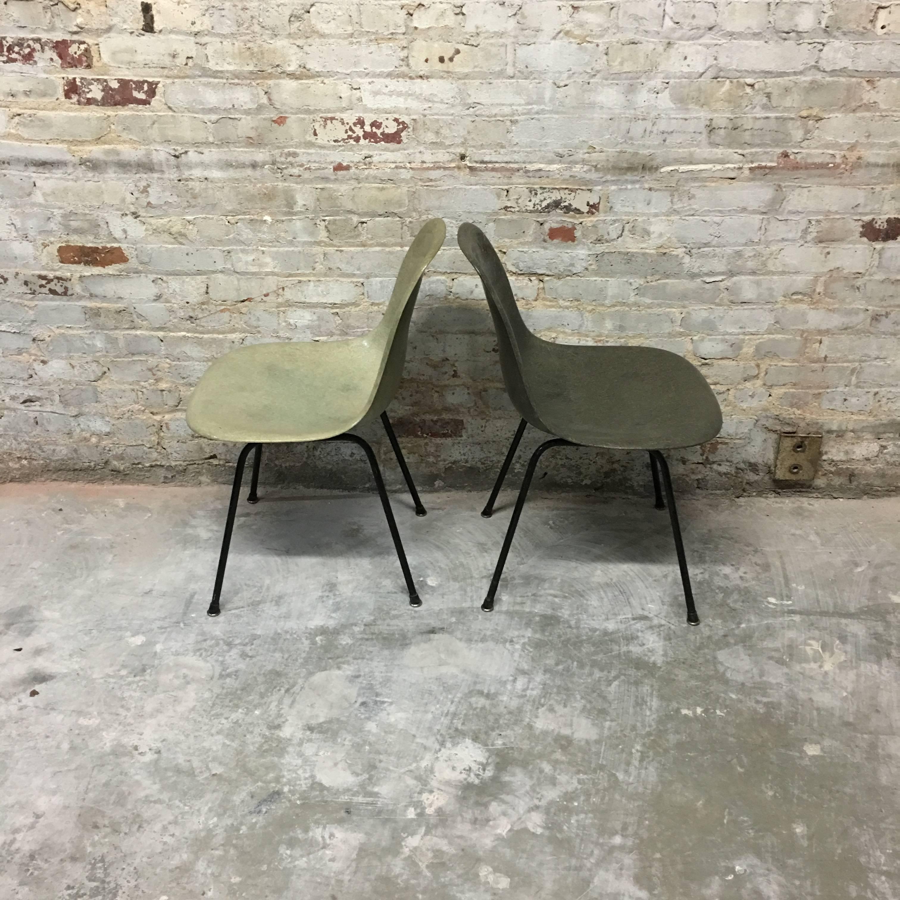 Mid-Century Modern Early Zenith Plastics Eames Shells in Seafoam Green and Elephant Grey