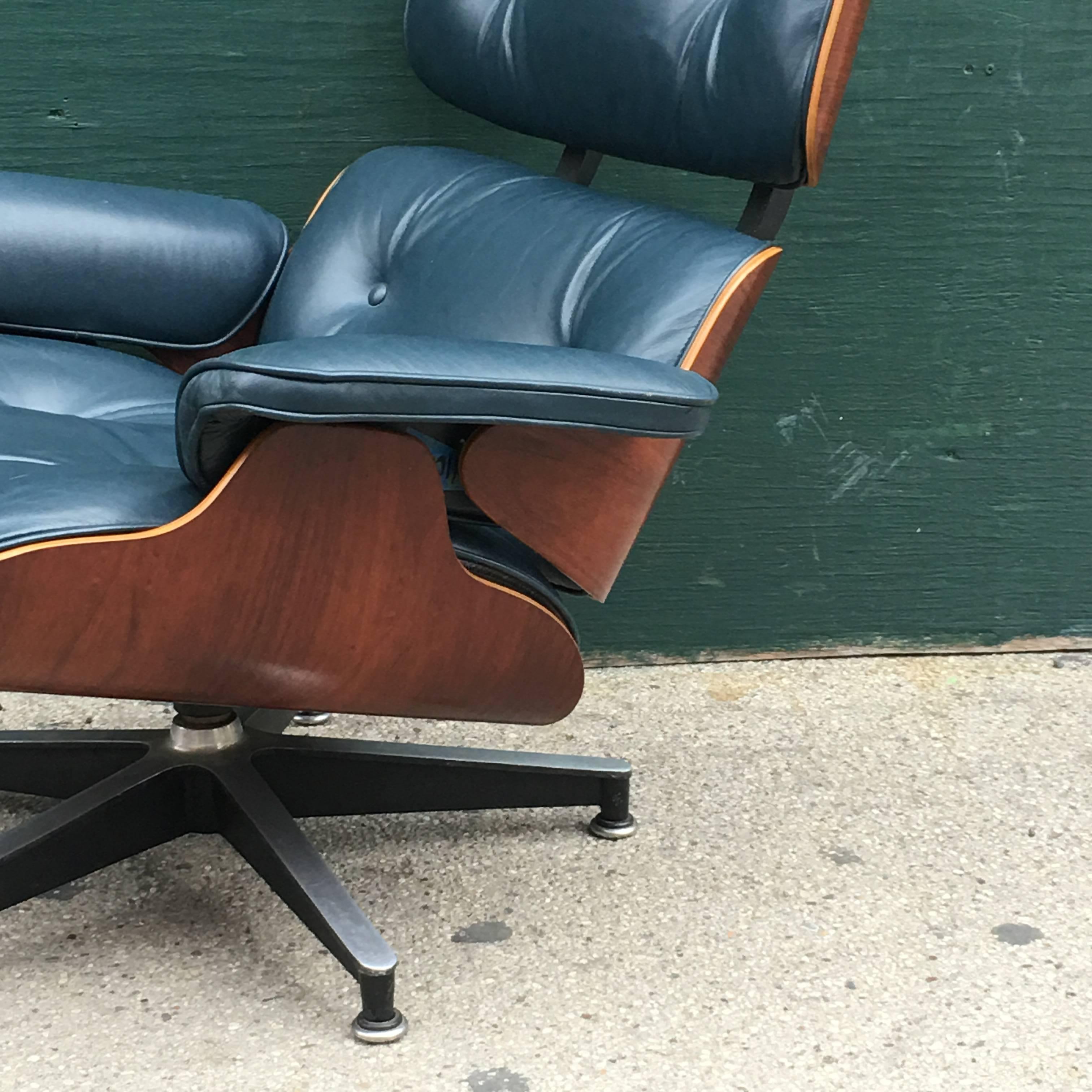 American Rare Rosewood and Navy Eames Lounge Chair