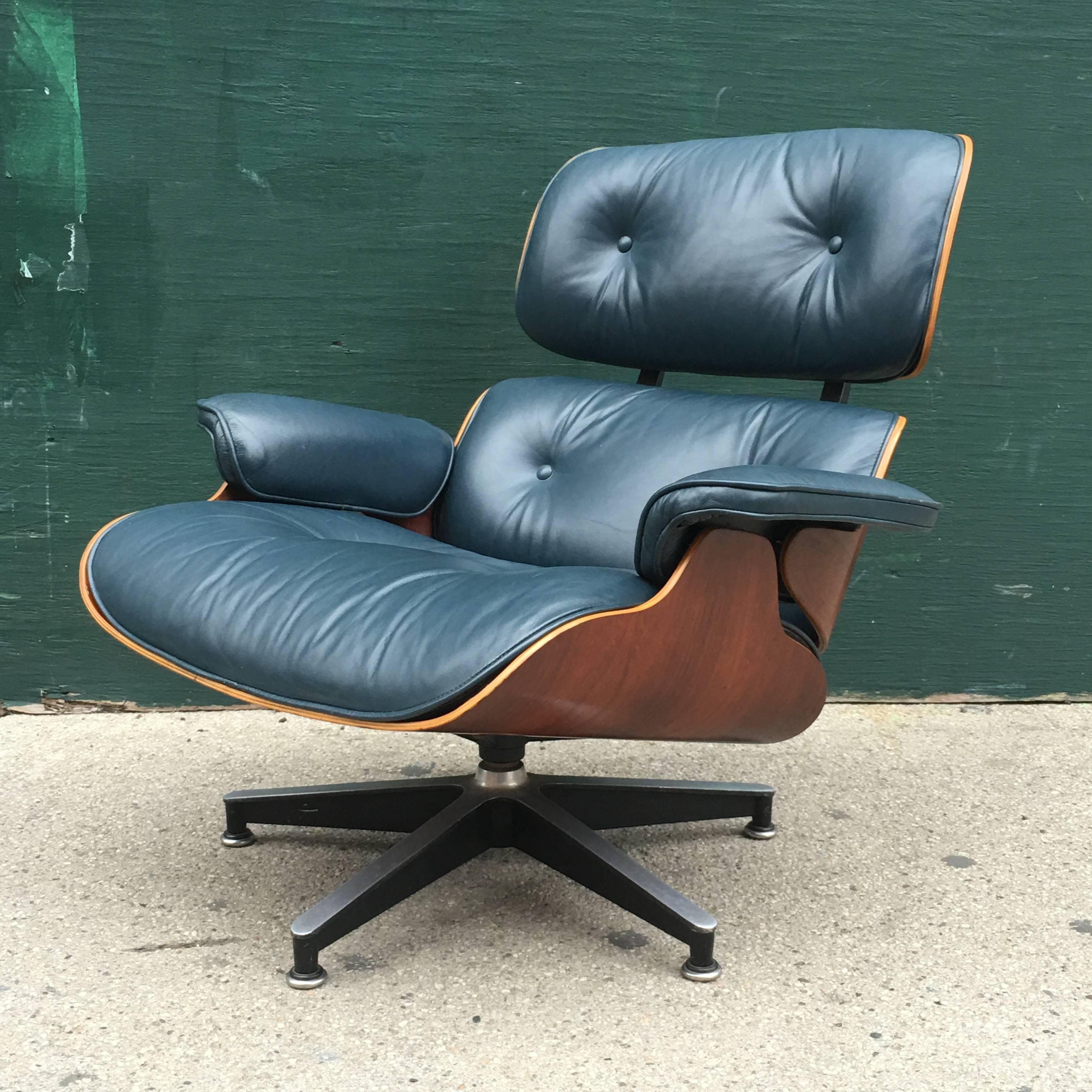 Mid-Century Modern Rare Rosewood and Navy Eames Lounge Chair