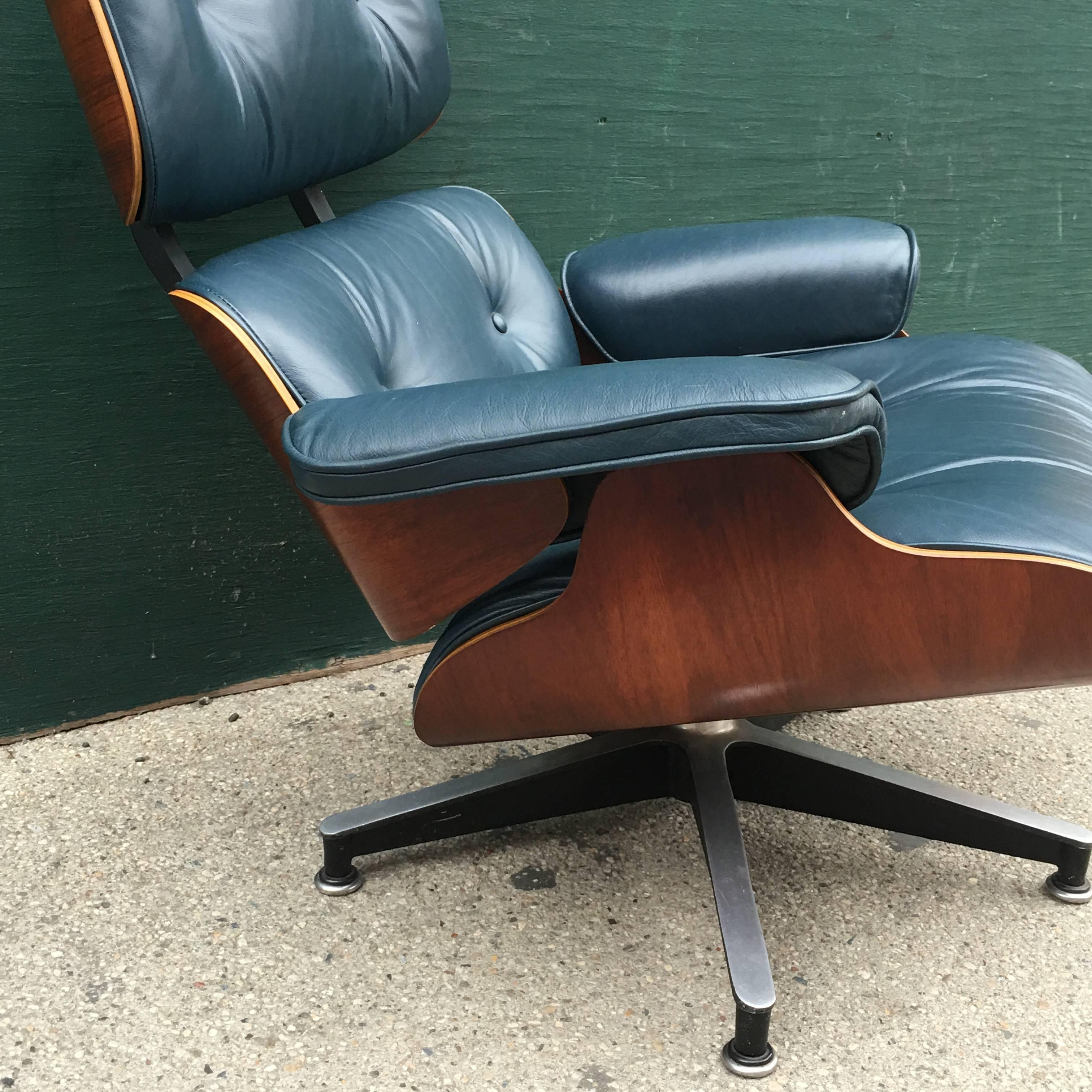 20th Century Rare Rosewood and Navy Eames Lounge Chair