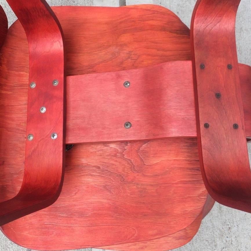 Two Red Evans Early Eames LCW Lounge Chairs 1