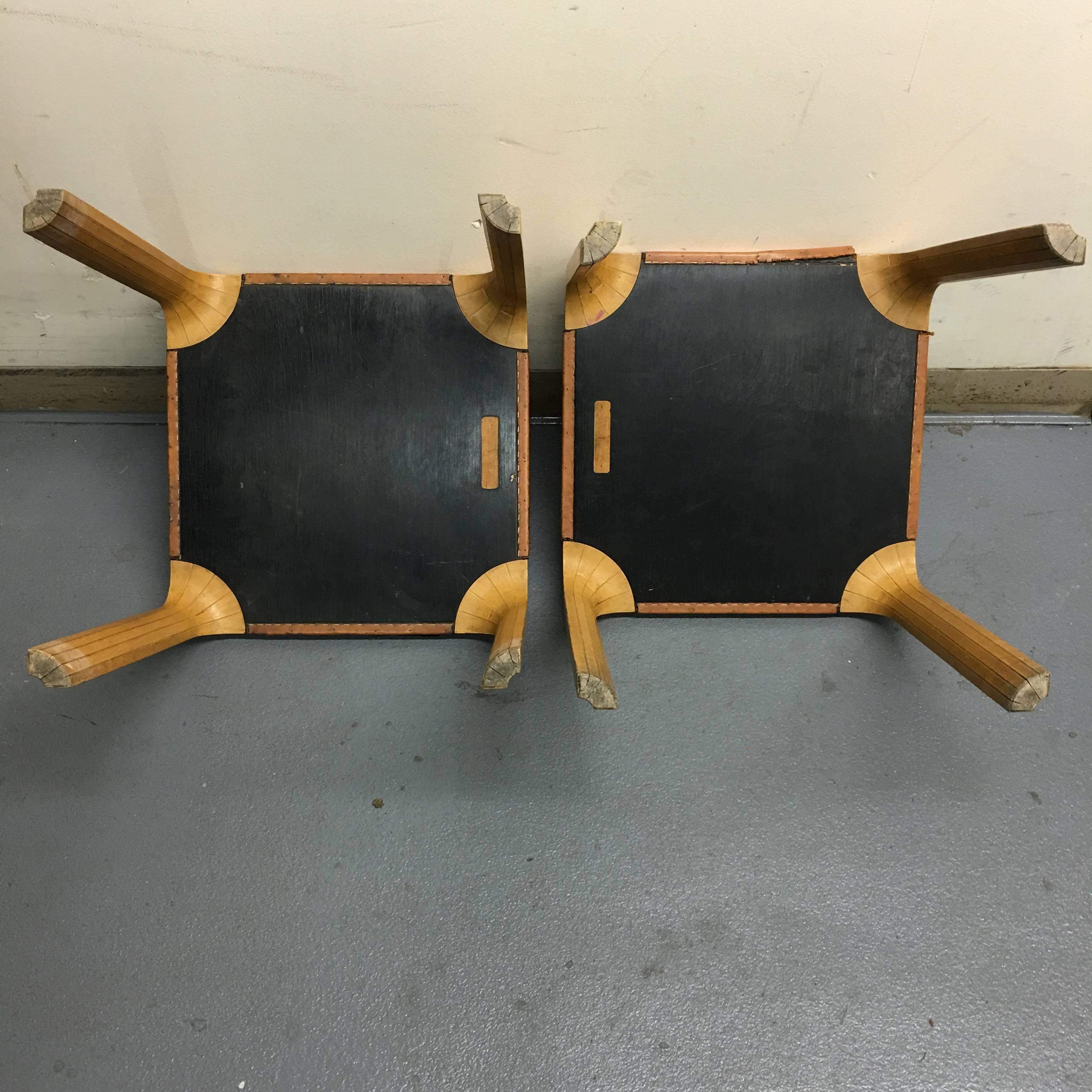 Finnish Two Alvar Aalto Fan Leg Stools or Side Tables