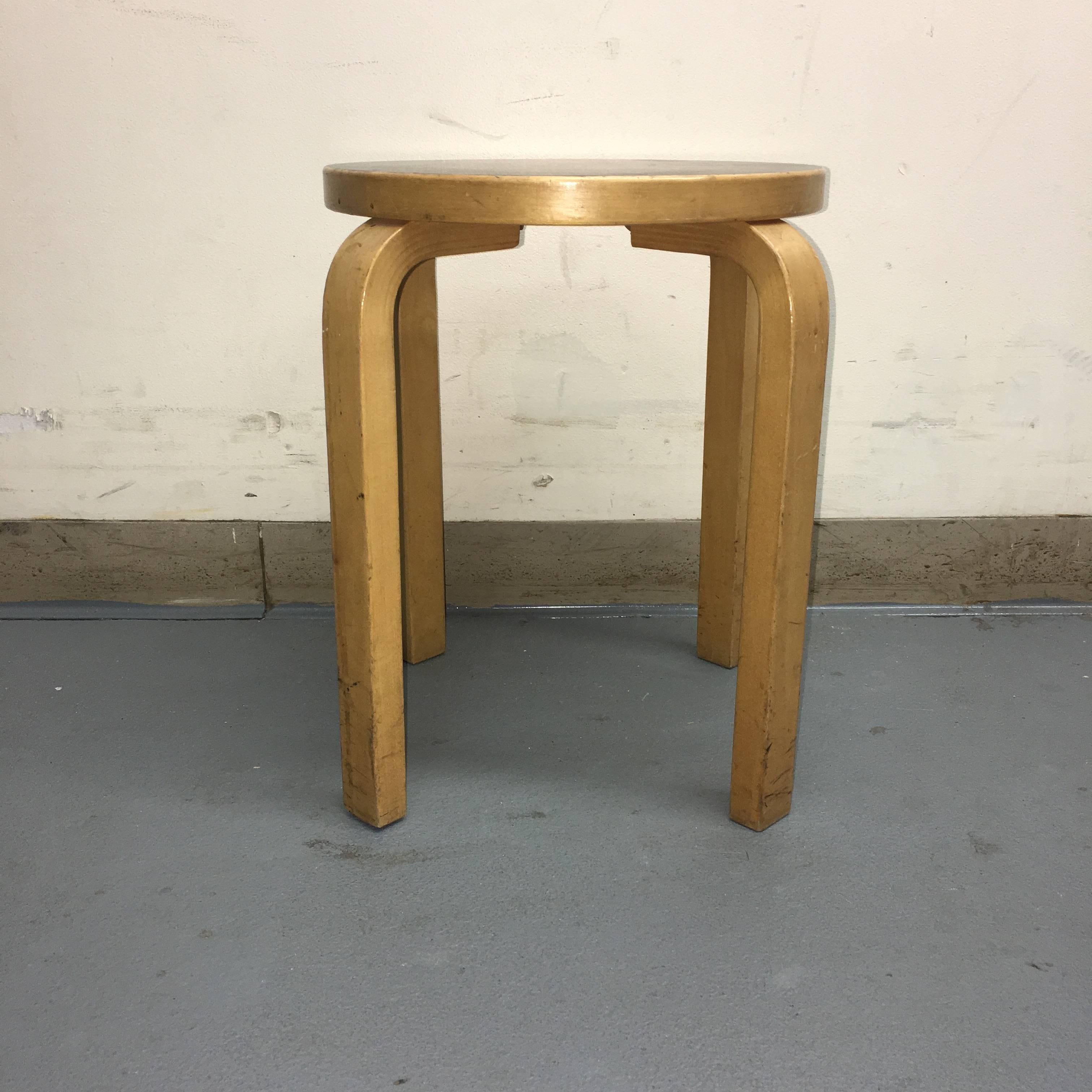 Vintage Alvar Aalto stool. Beech with black formica top. In good condition with normal wear. Structurally sound. Signed ICF New York.