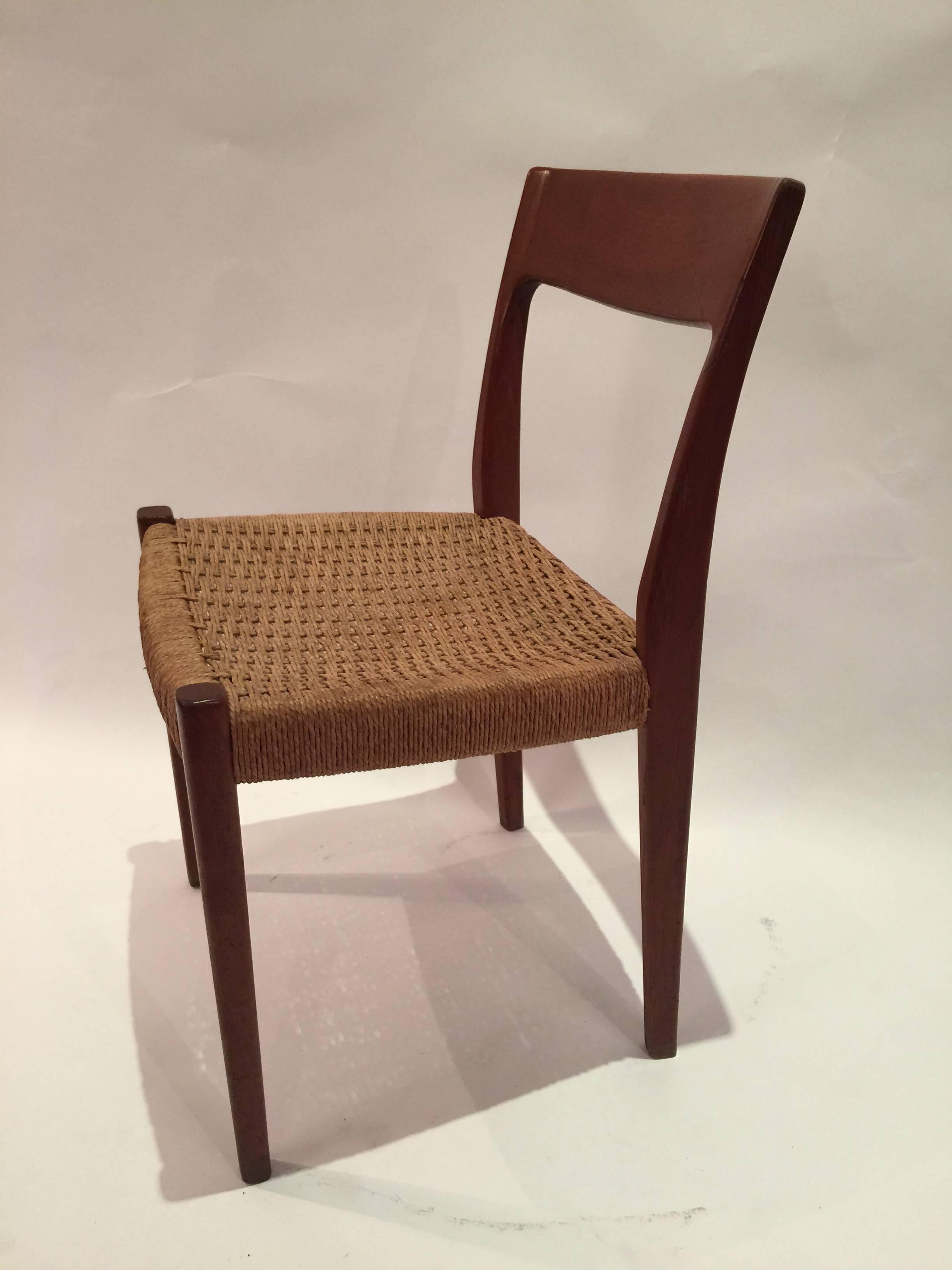 Beautiful Swedish teak chair with wooden cord seat. Made in Sweden by manufacturer Svegards.